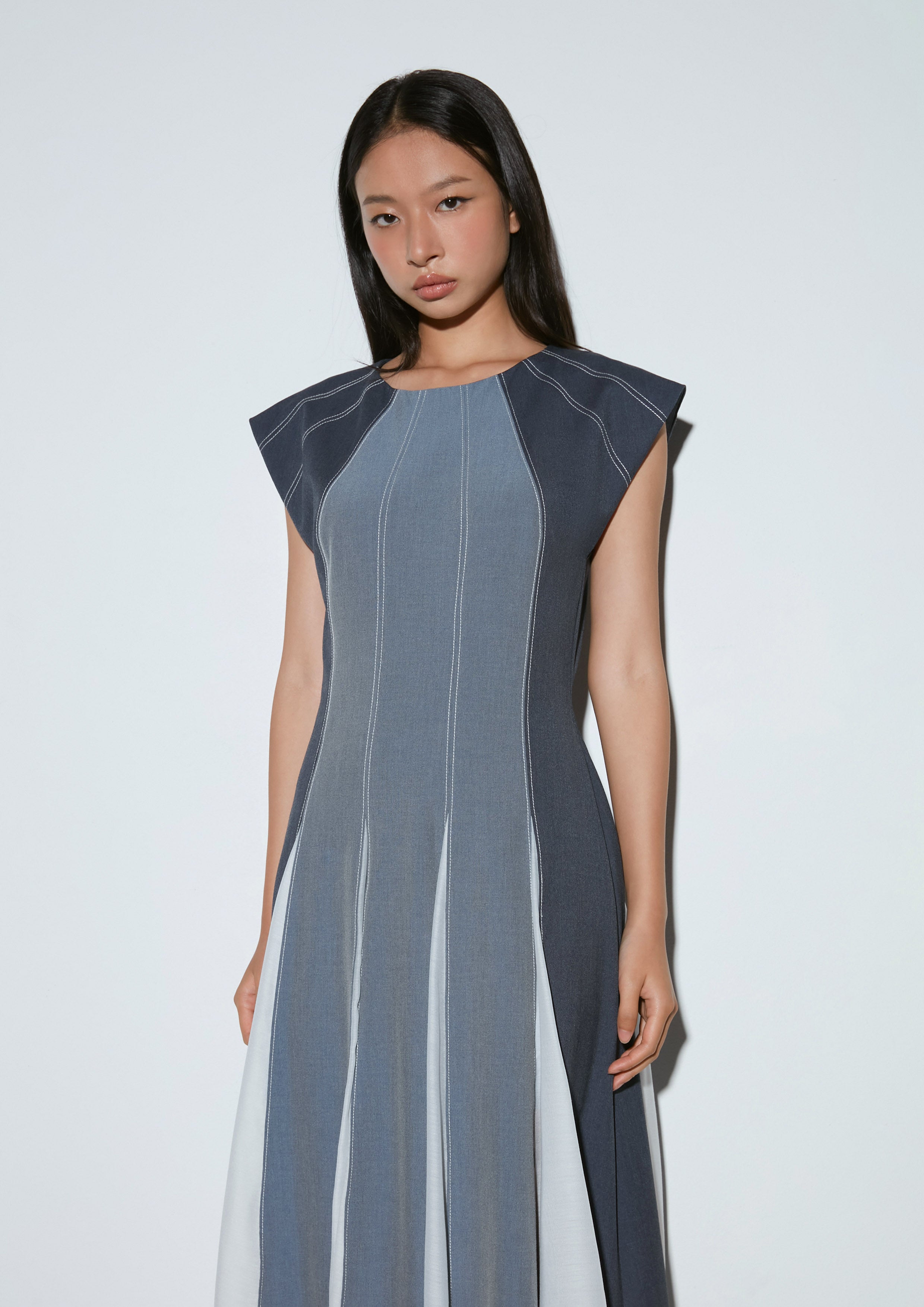 Paneled Denim Midi Dress