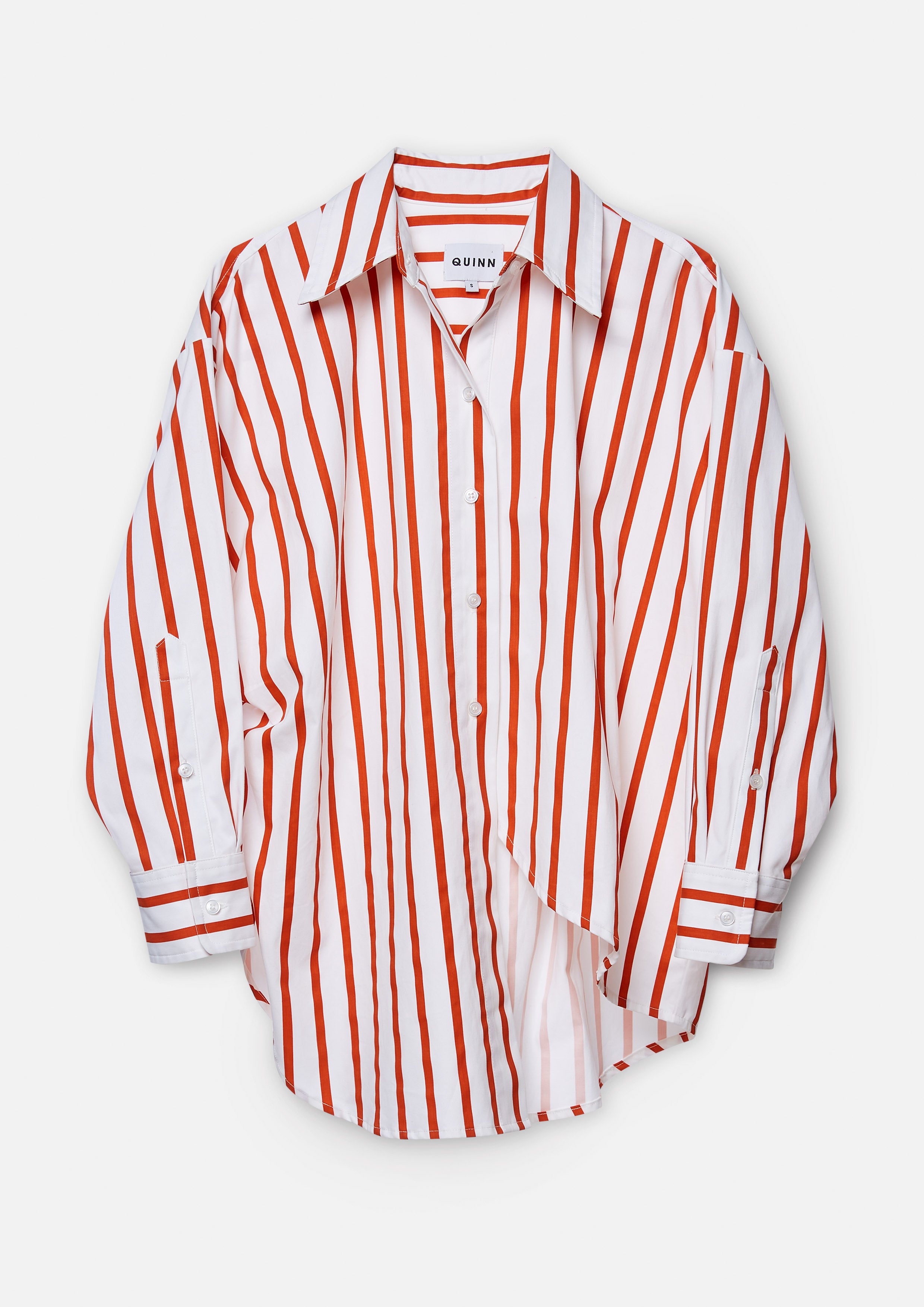 Oversized Stripe Asymmetric Hem Long Sleeve Shirt