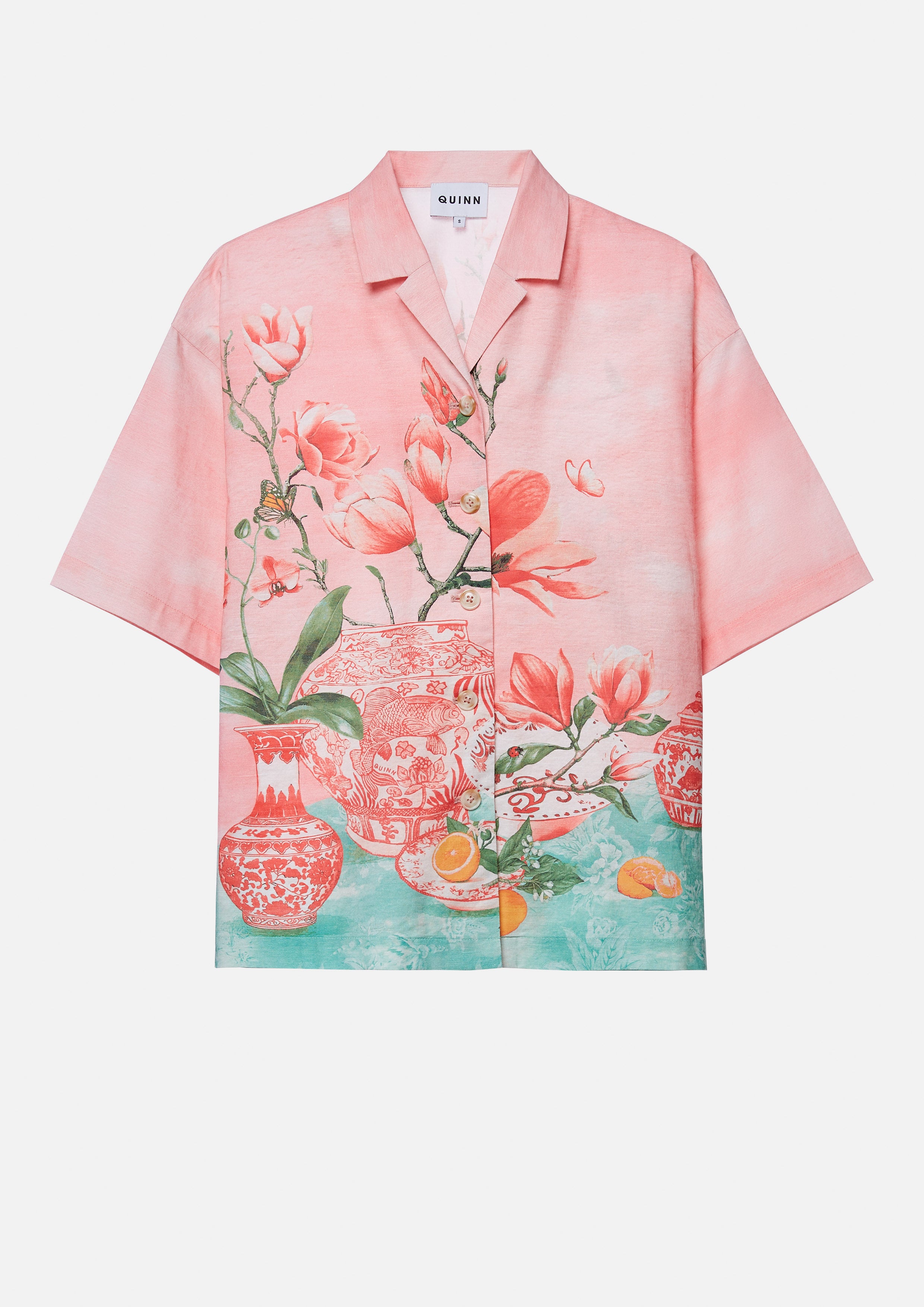 Porcelain and Botanical Charm Print Short Sleeve Shirt