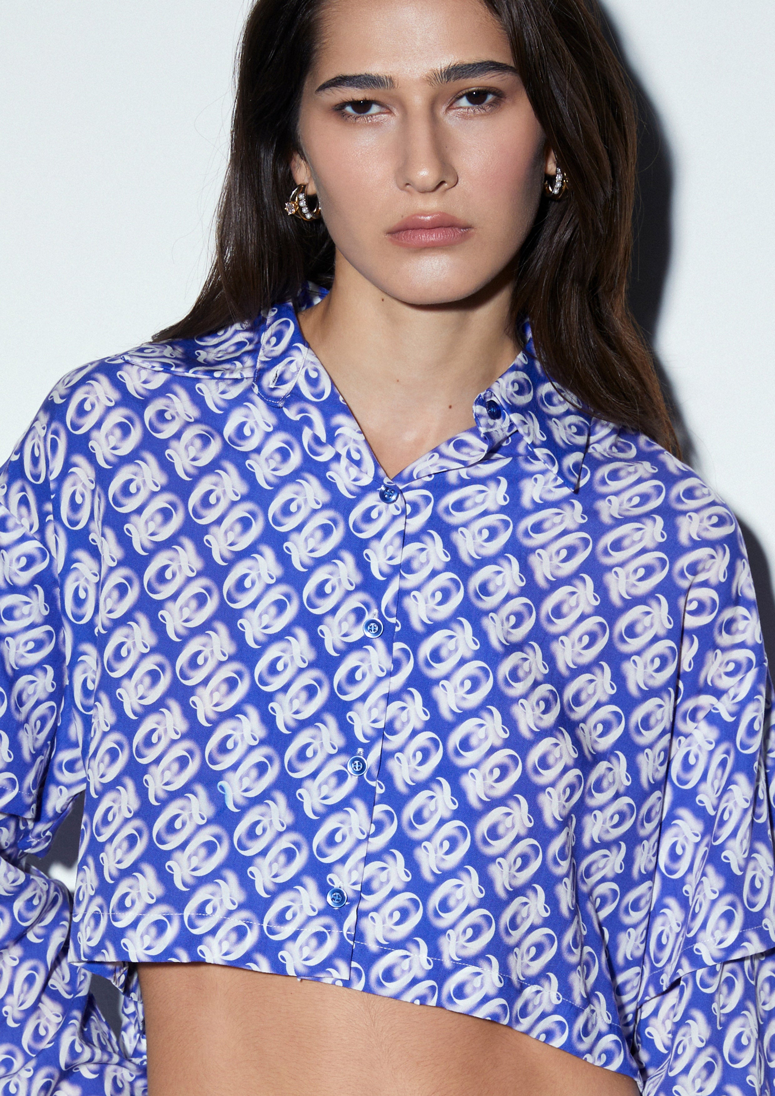 Quinn Monogram Two-Tier Button Front Shirt