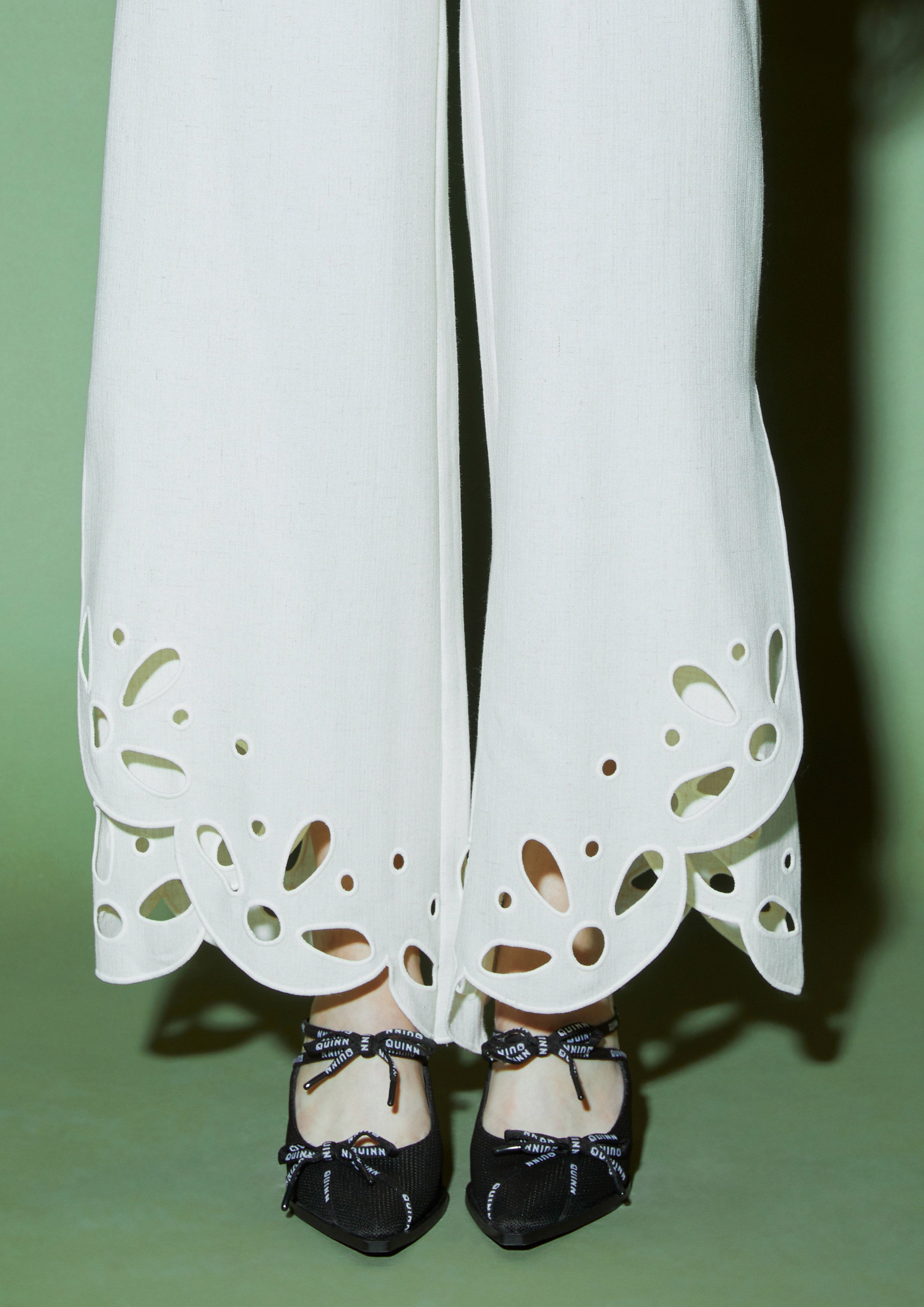 Floral Cutwork Wide-Leg Trousers