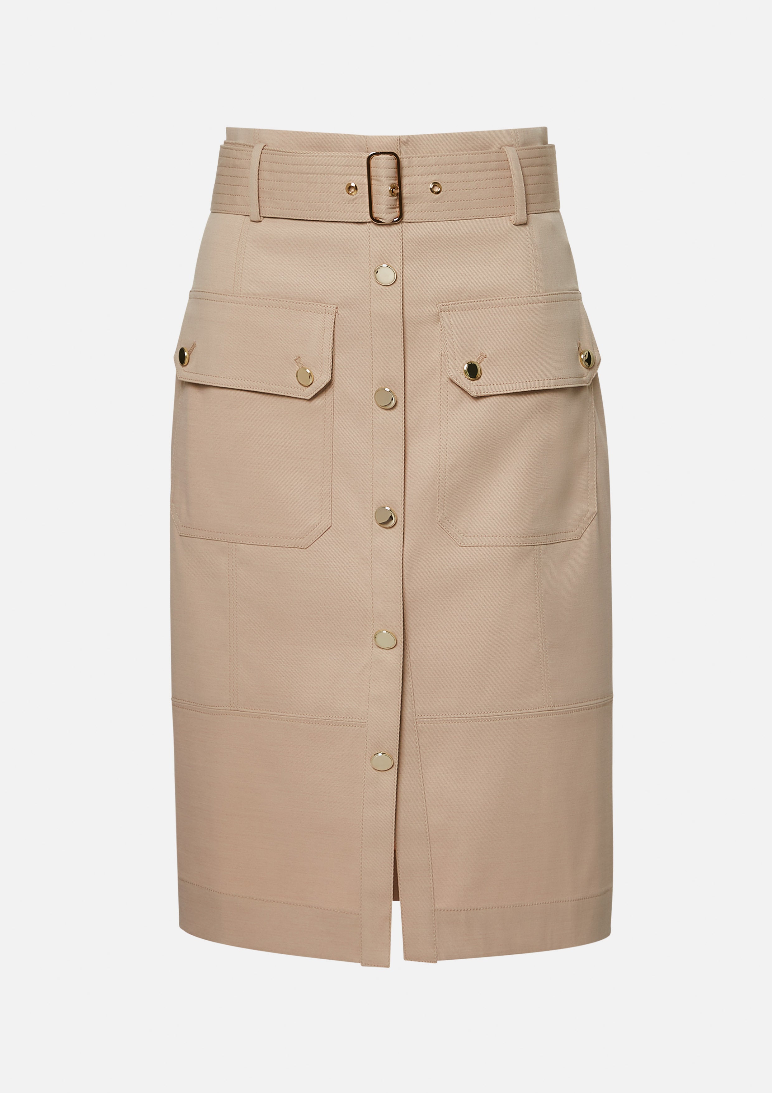 Button-Down Front Midi Pencil Skirt