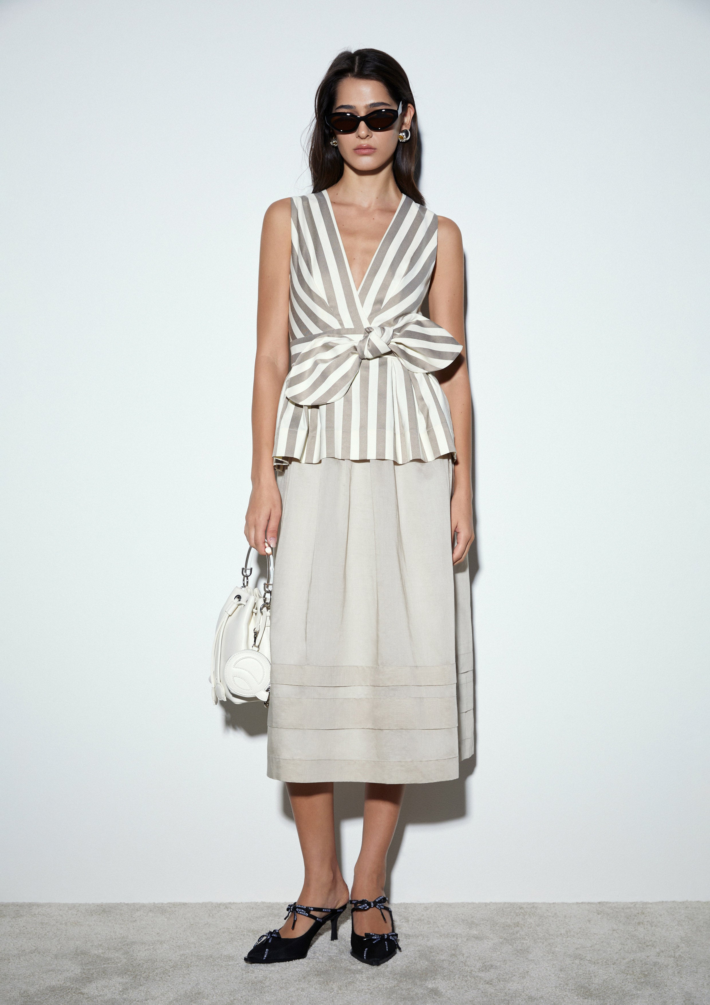 Bow Tie Striped Sleeveless Midi Dress