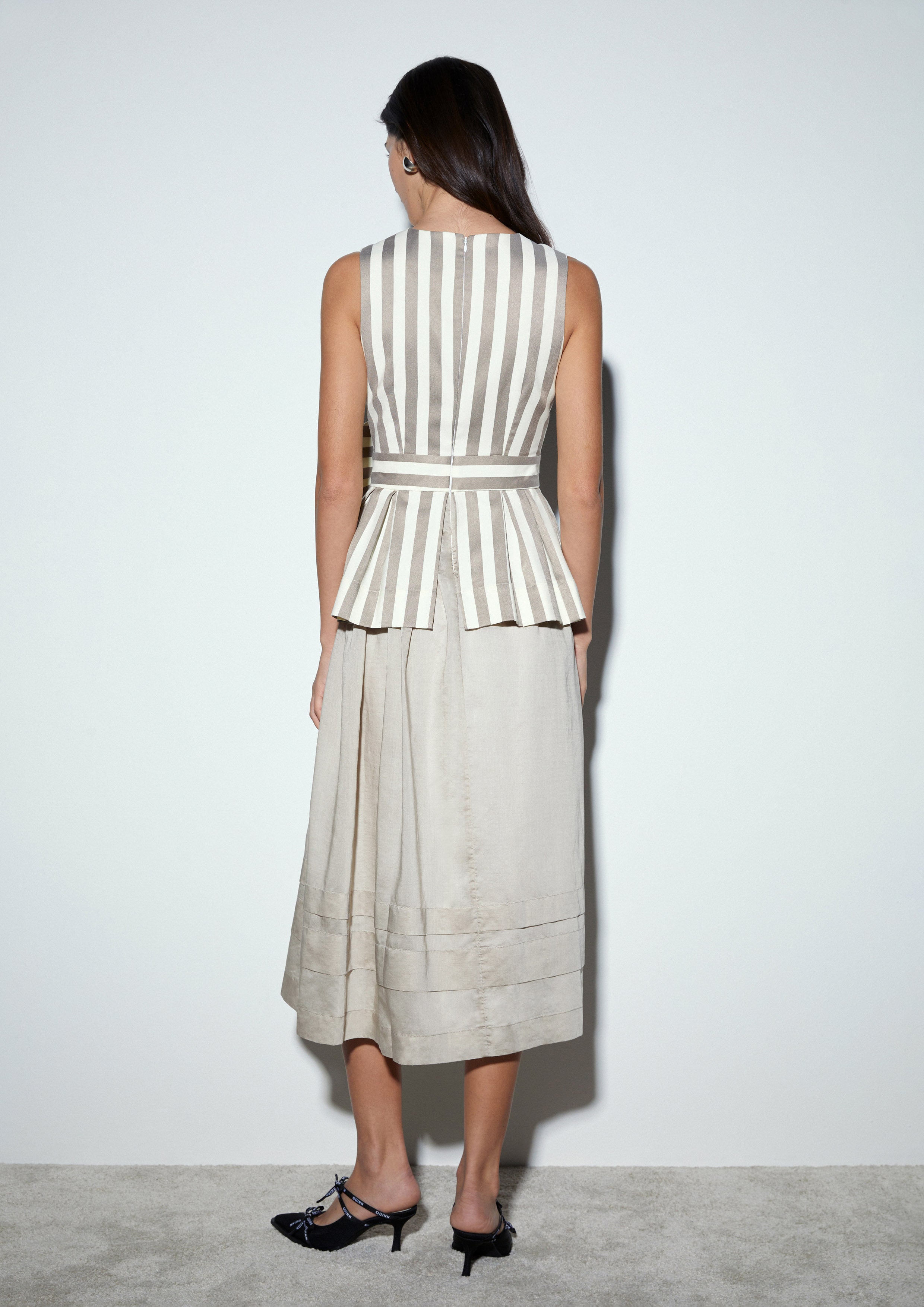 Bow Tie Striped Sleeveless Midi Dress