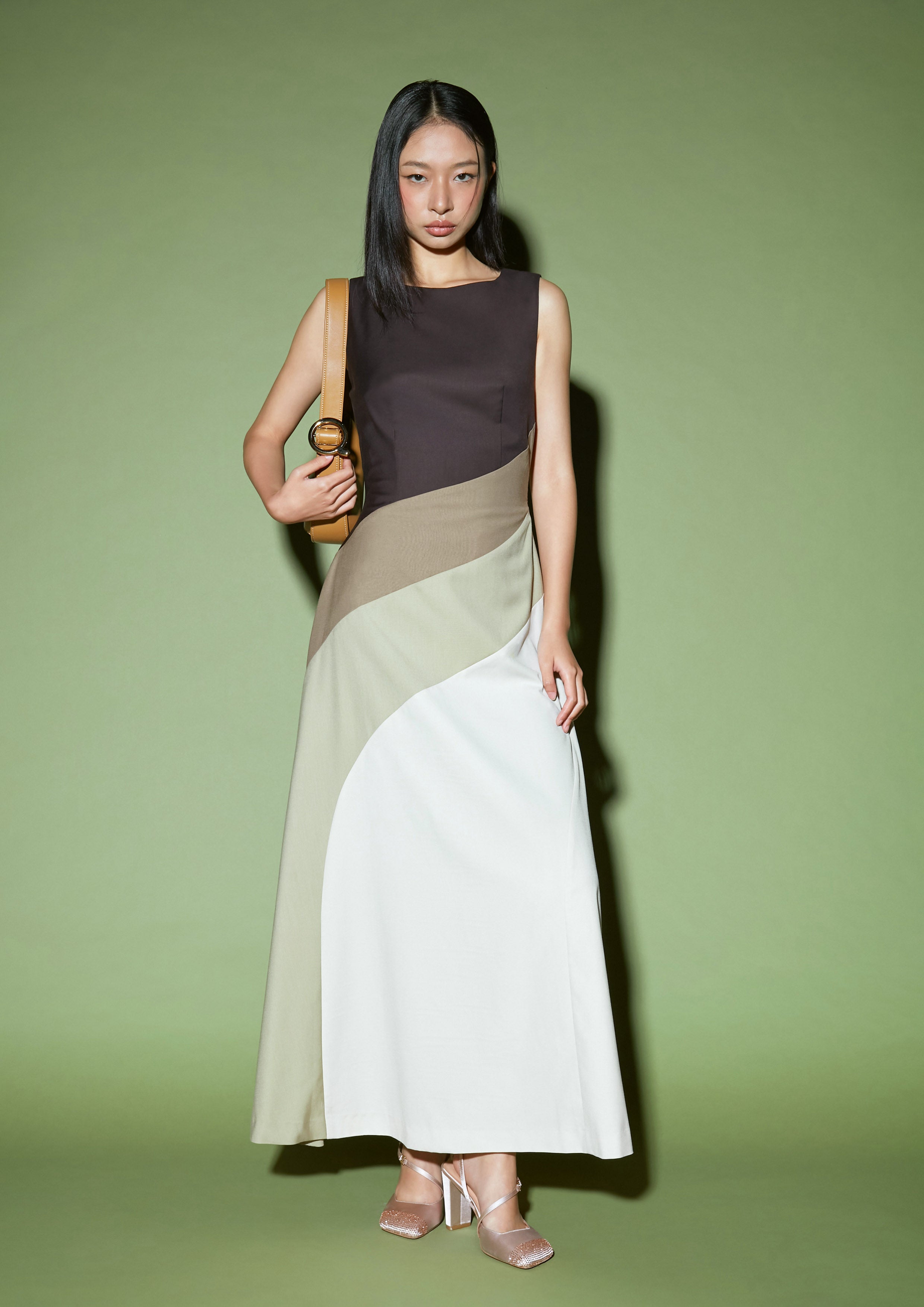 Diagonal Color Block Midi Dress