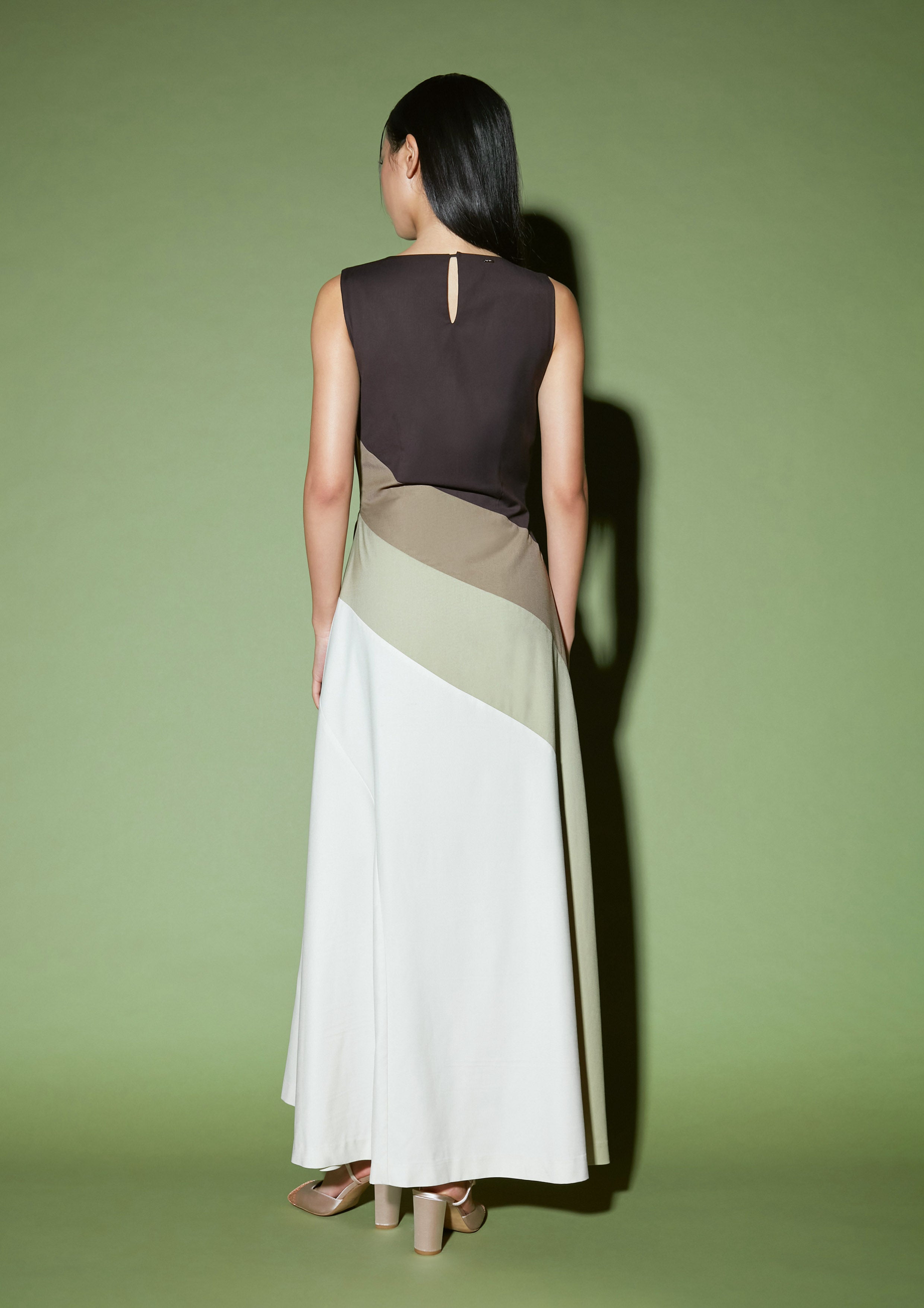 Diagonal Color Block Midi Dress