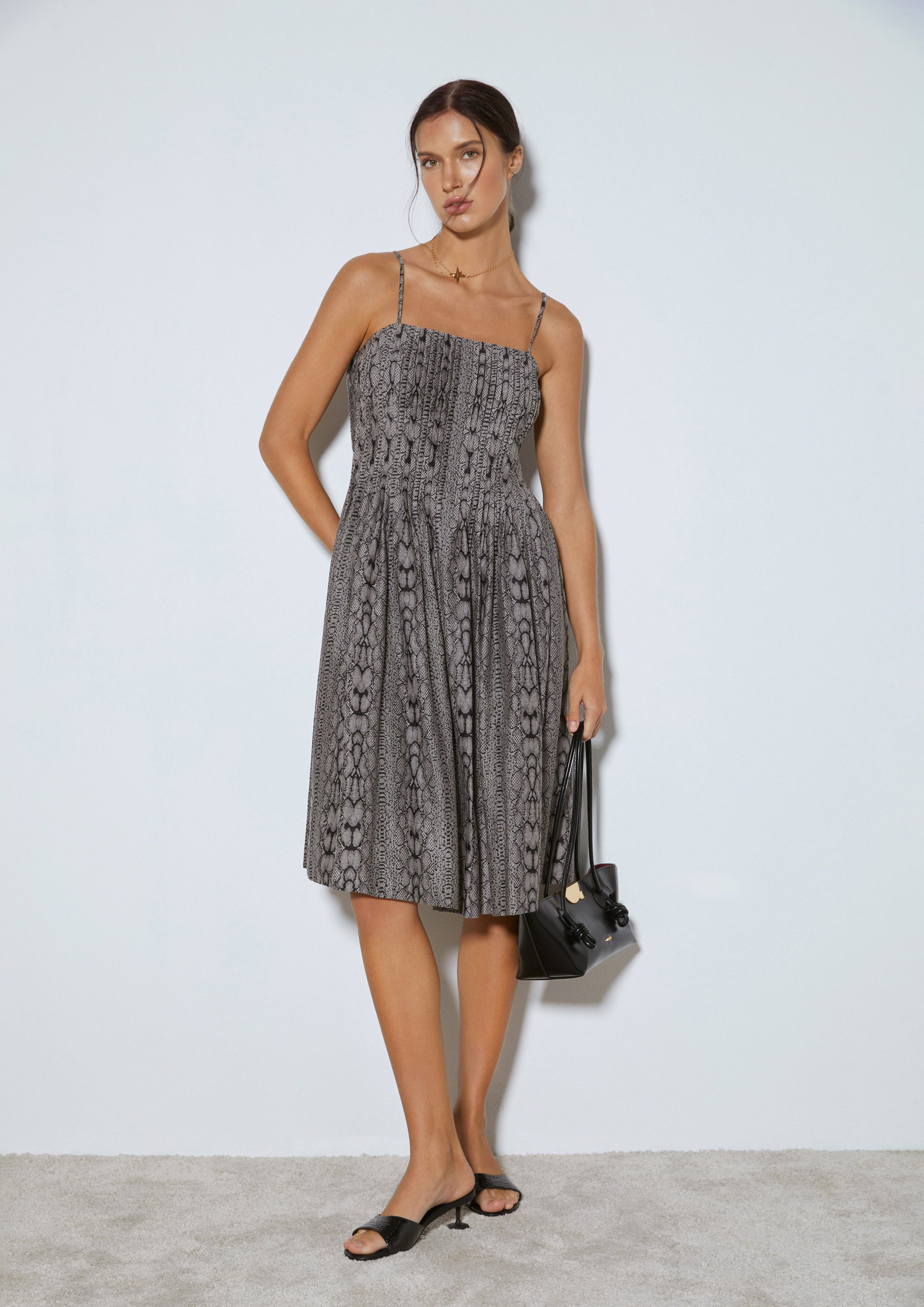 Snakeskin Print Sleeveless Midi Dress