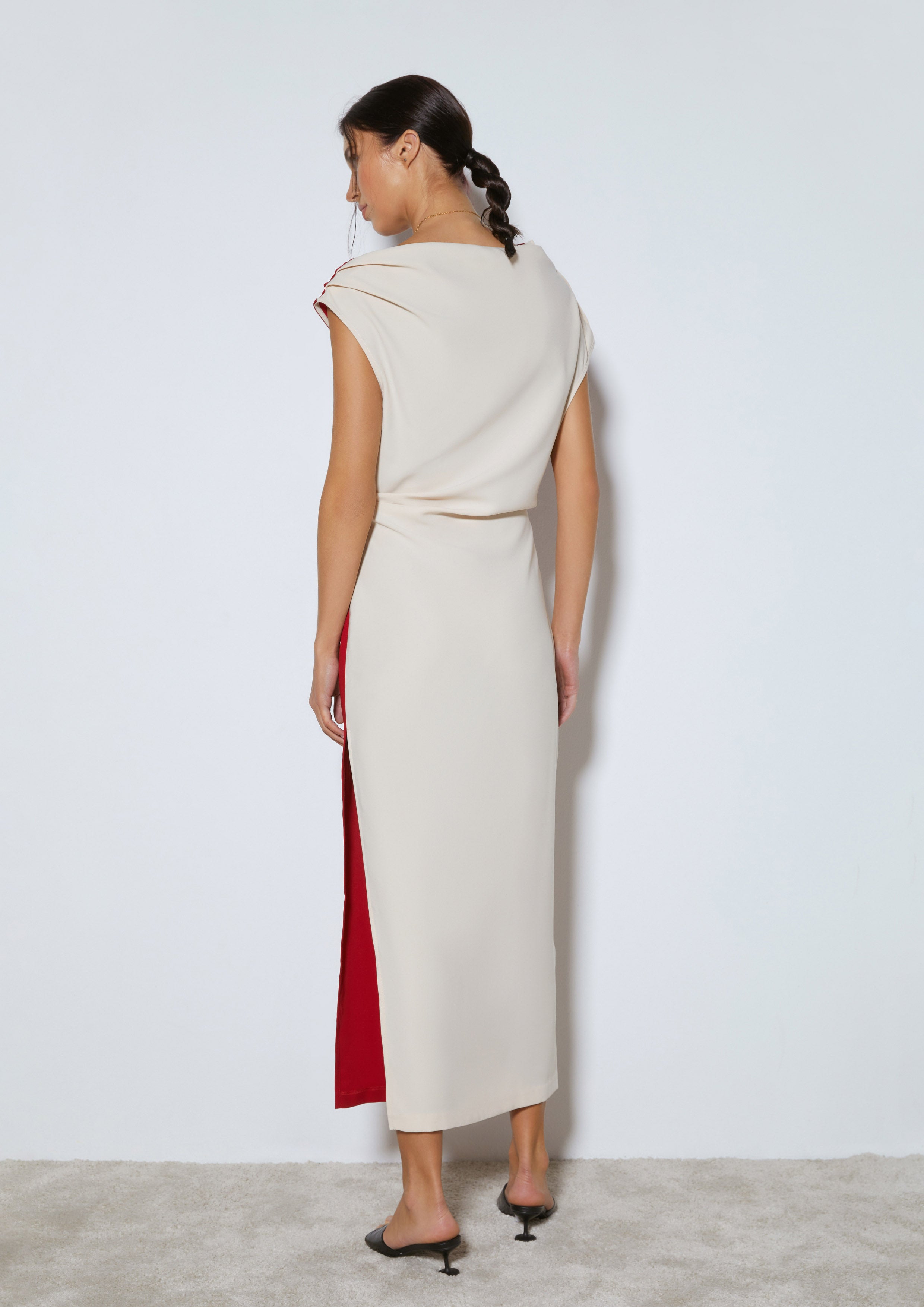 Color-Block Draped Midi Dress