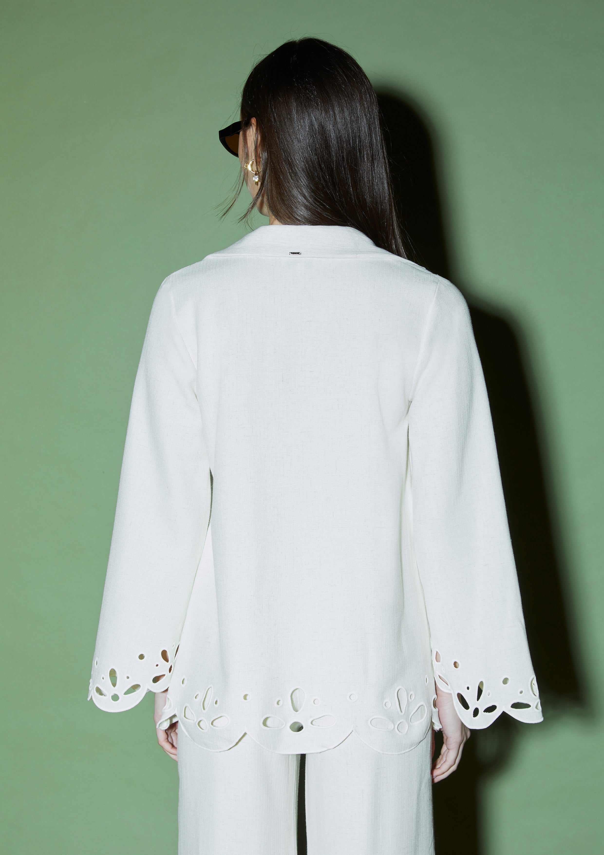 Scalloped Cutwork Tie-Front Jacket