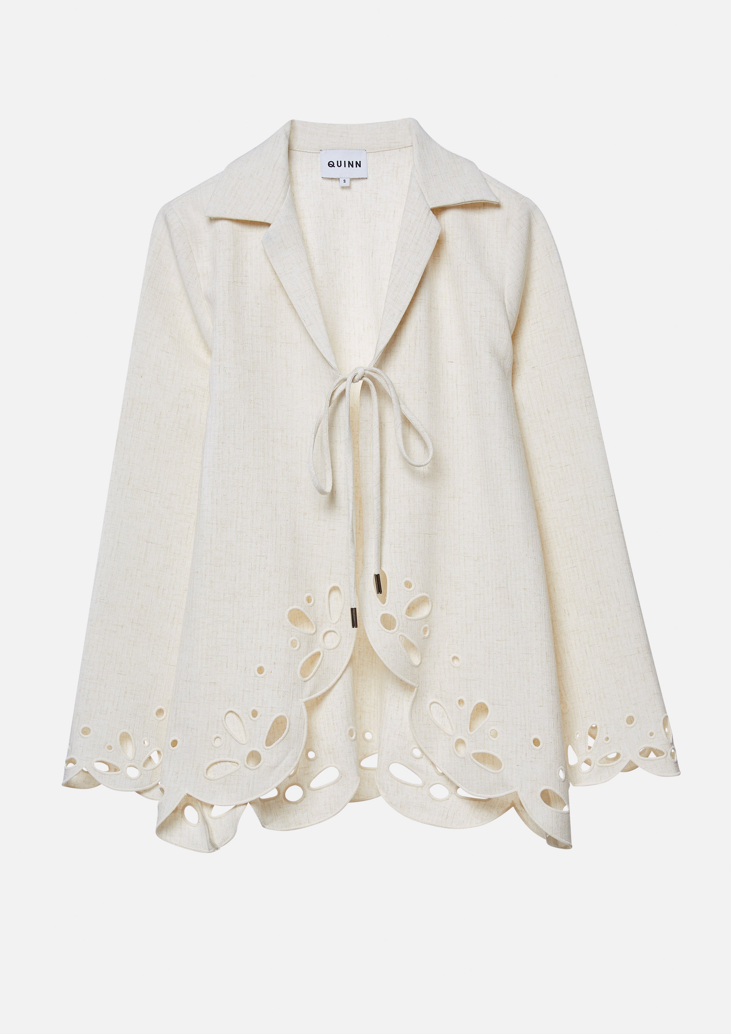 Scalloped Cutwork Tie-Front Jacket