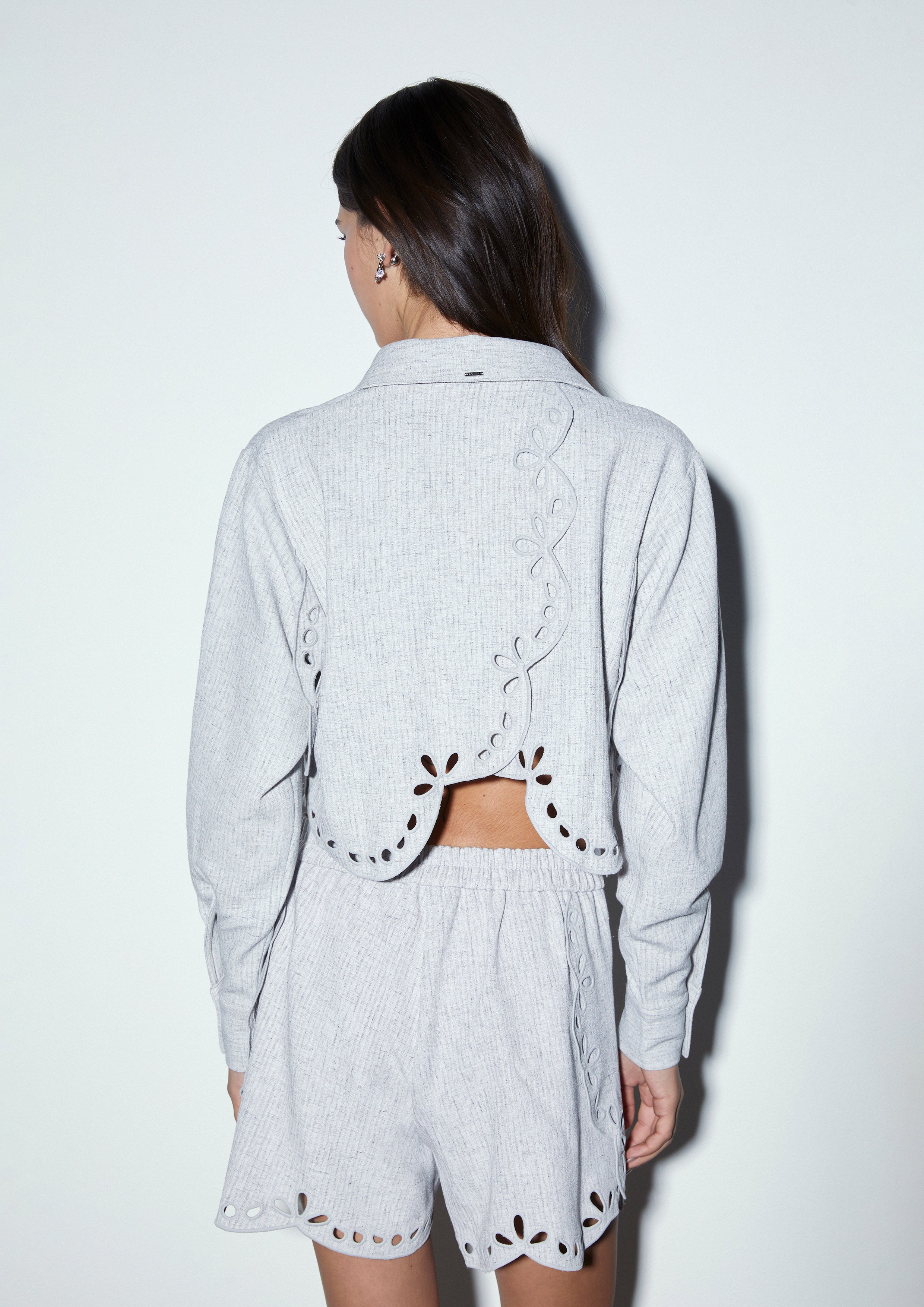 Scalloped Cutwork Cropped Shirt