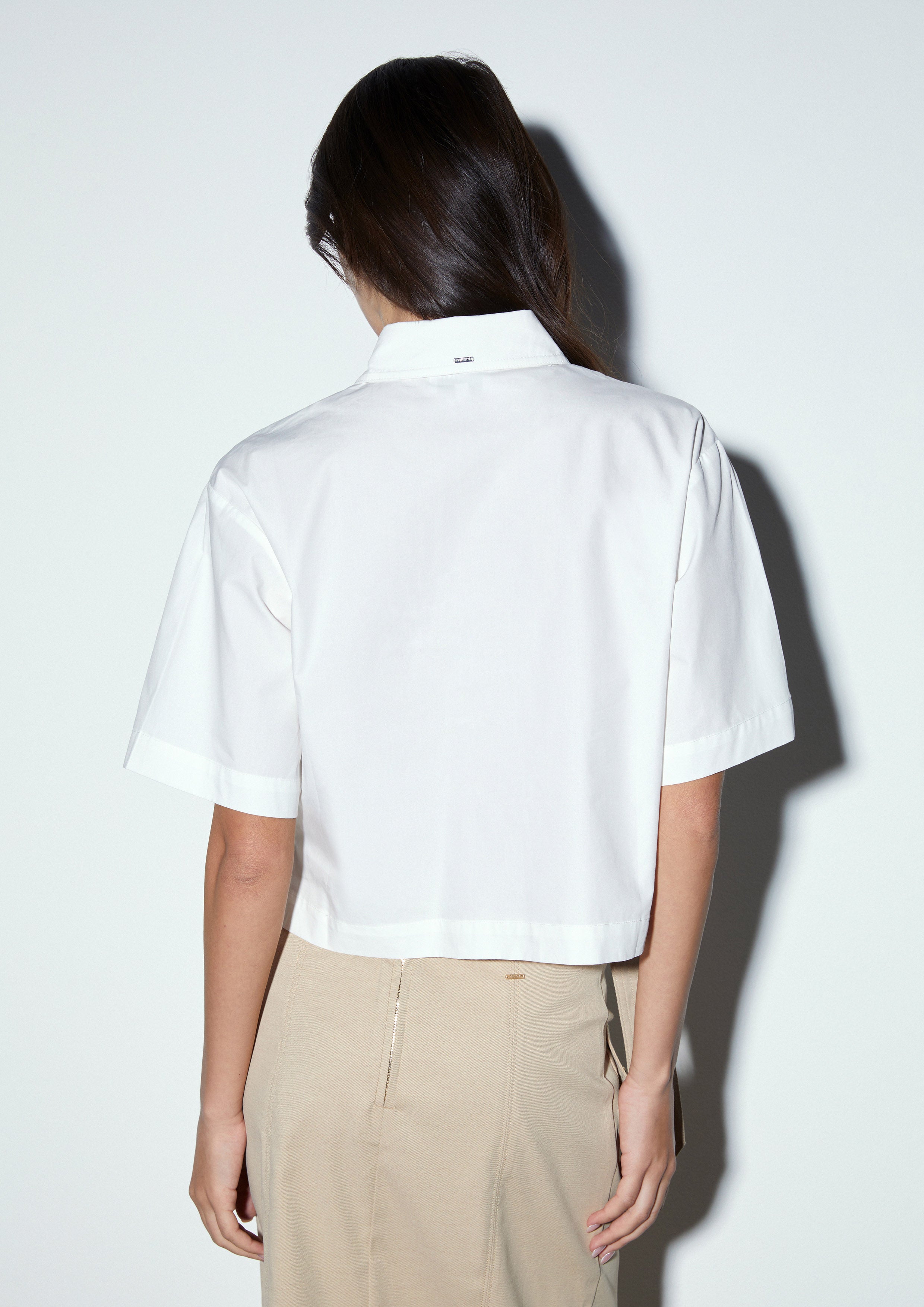 Flap Pocket Cropped Short Sleeve Shirt