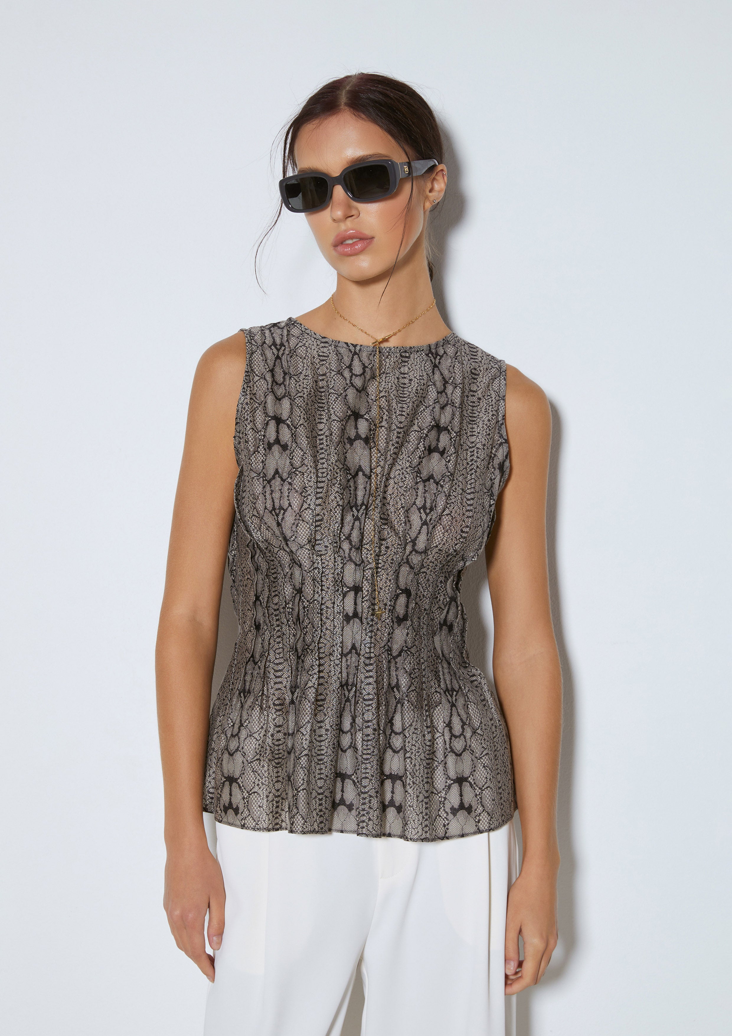 Snakeskin Print Sleeveless Peplum Top