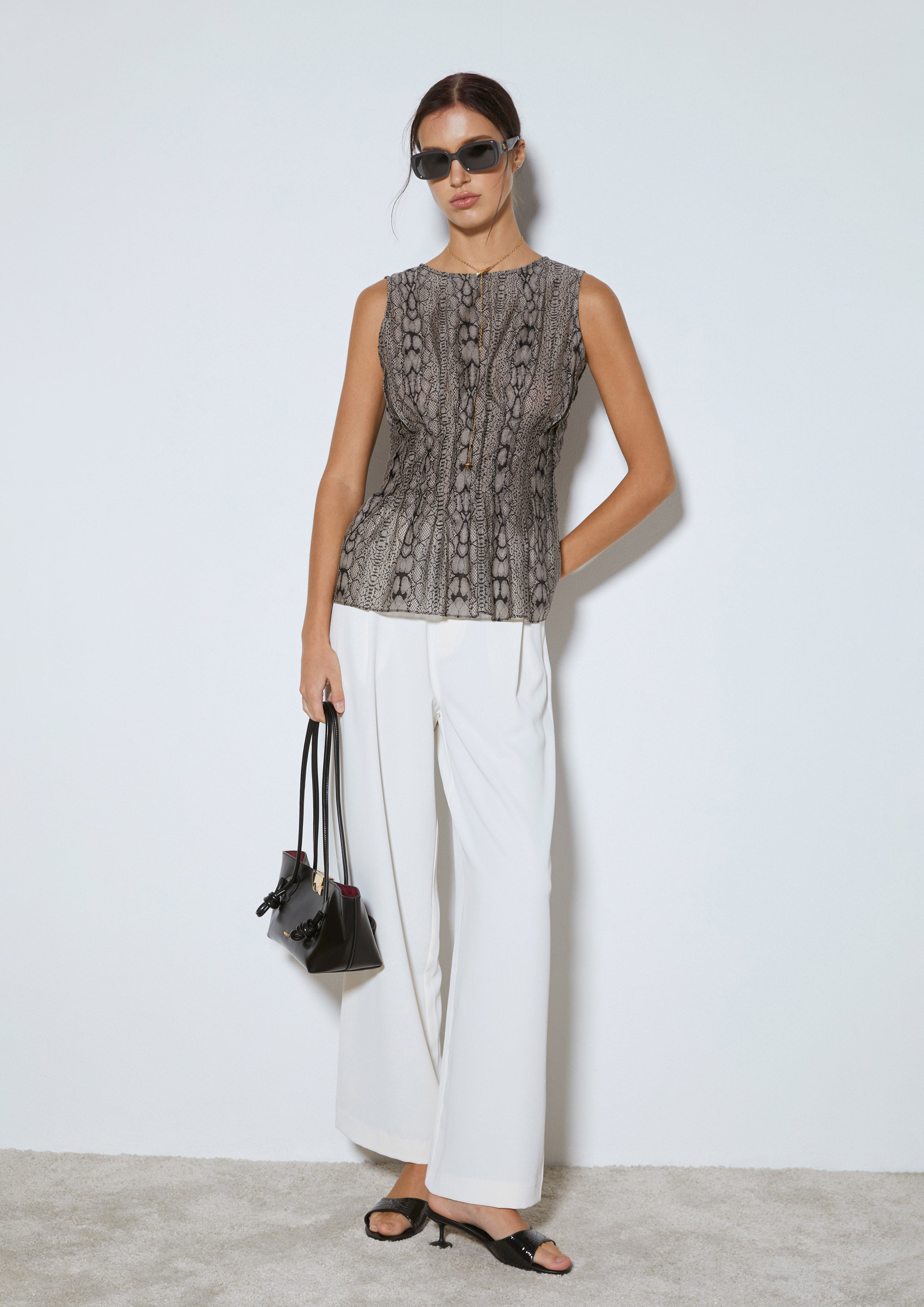 Snakeskin Print Sleeveless Peplum Top