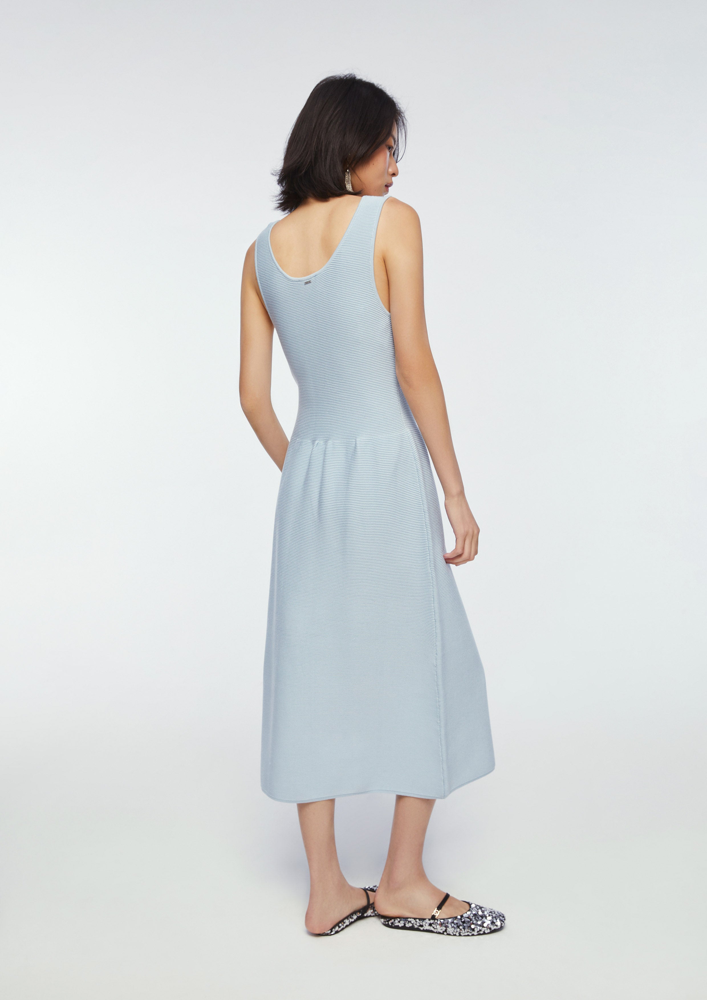 Ribbed Knit Sleeveless Midi Dress