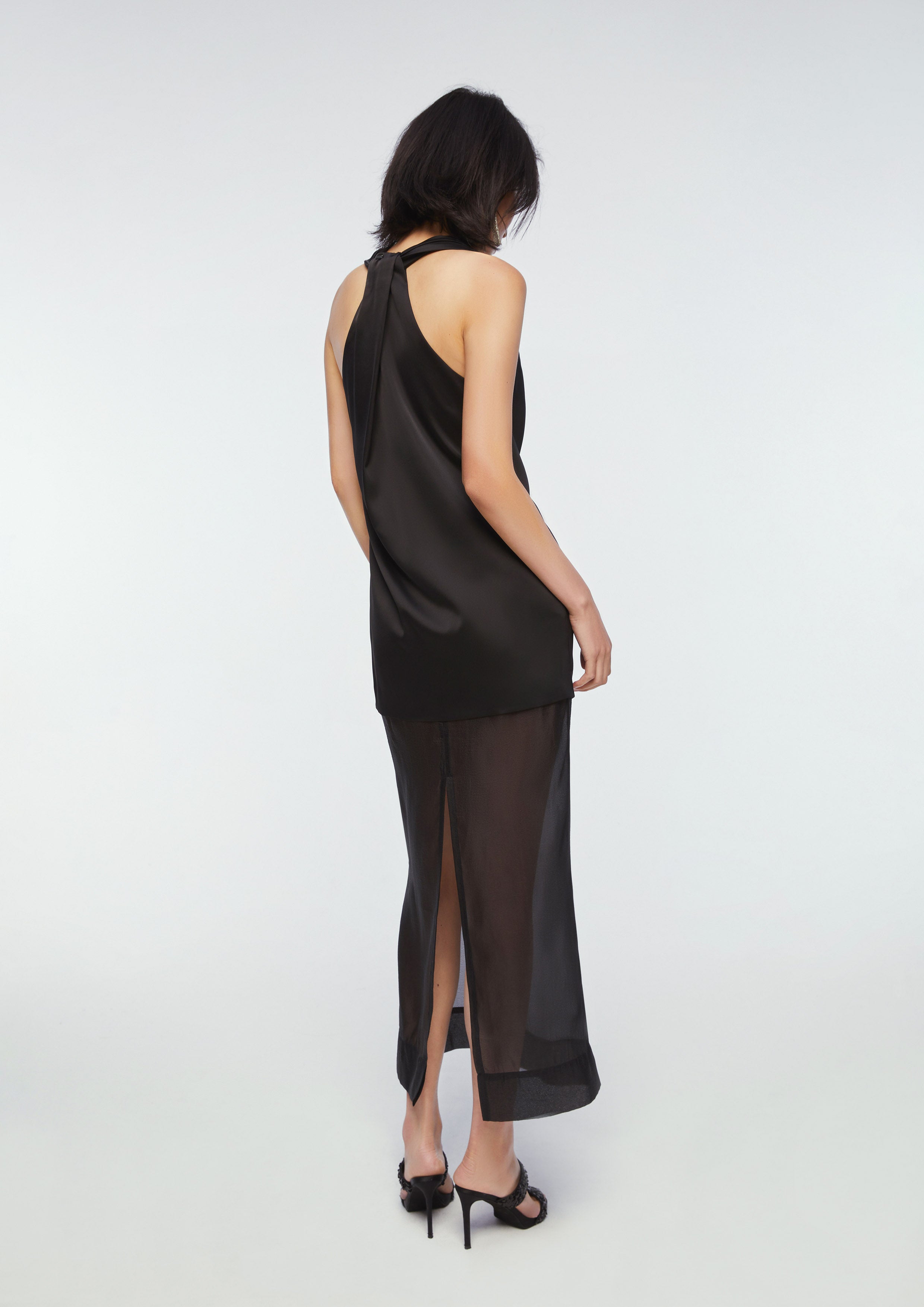 Satin Dress With Sheer Skirt