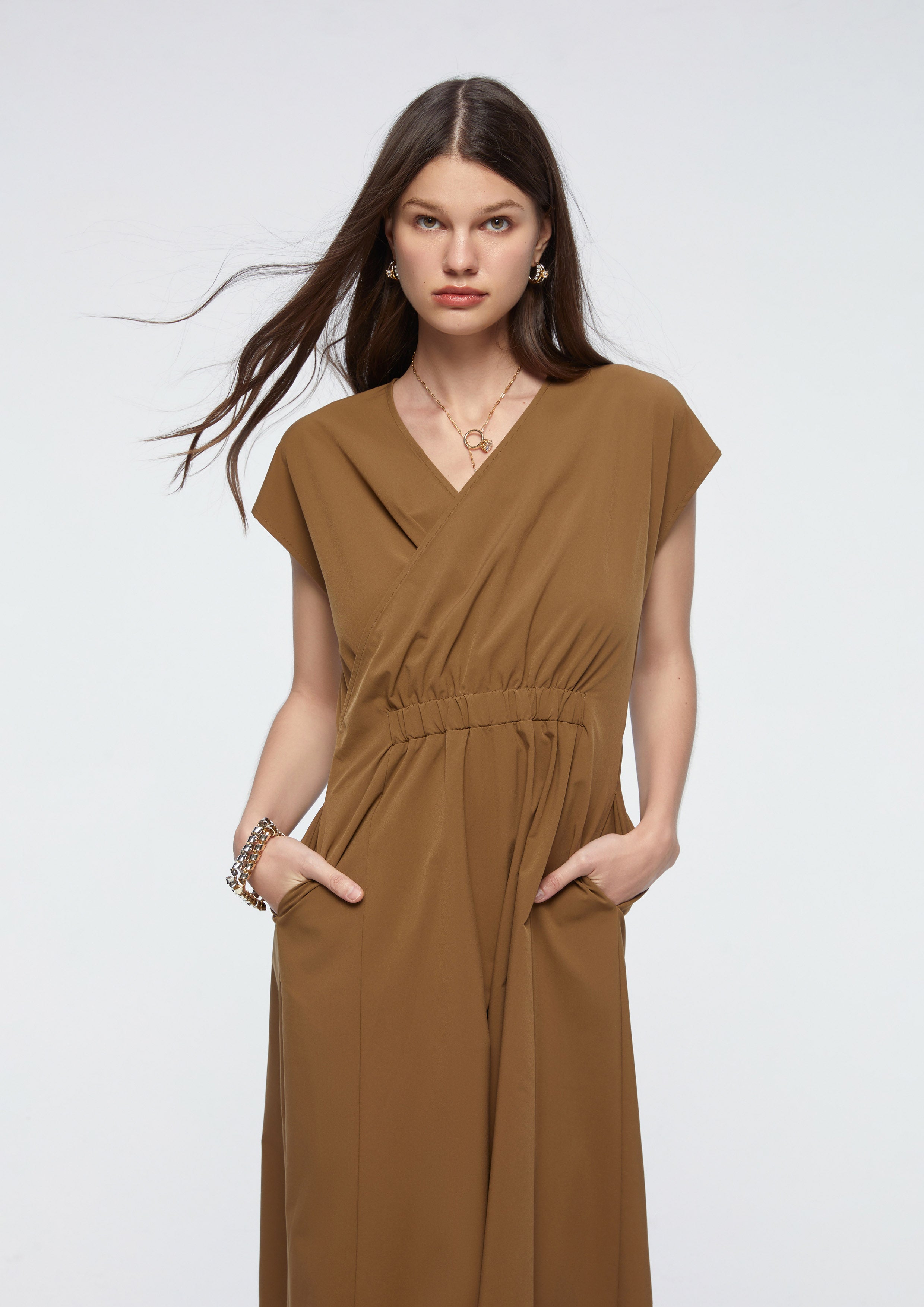 Wrap Short Sleeve Midi Dress