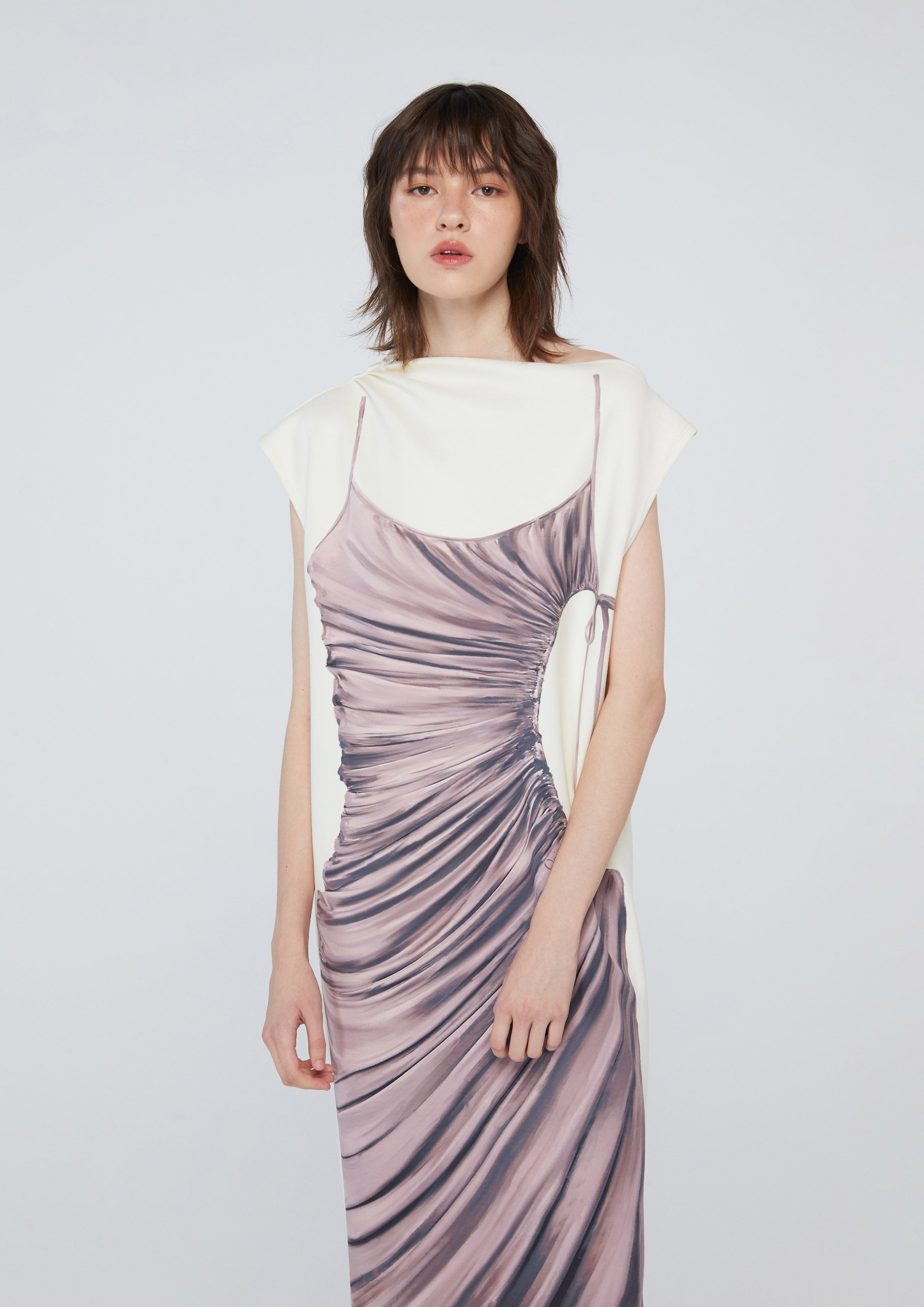 Satin Print Sleeveless Dress
