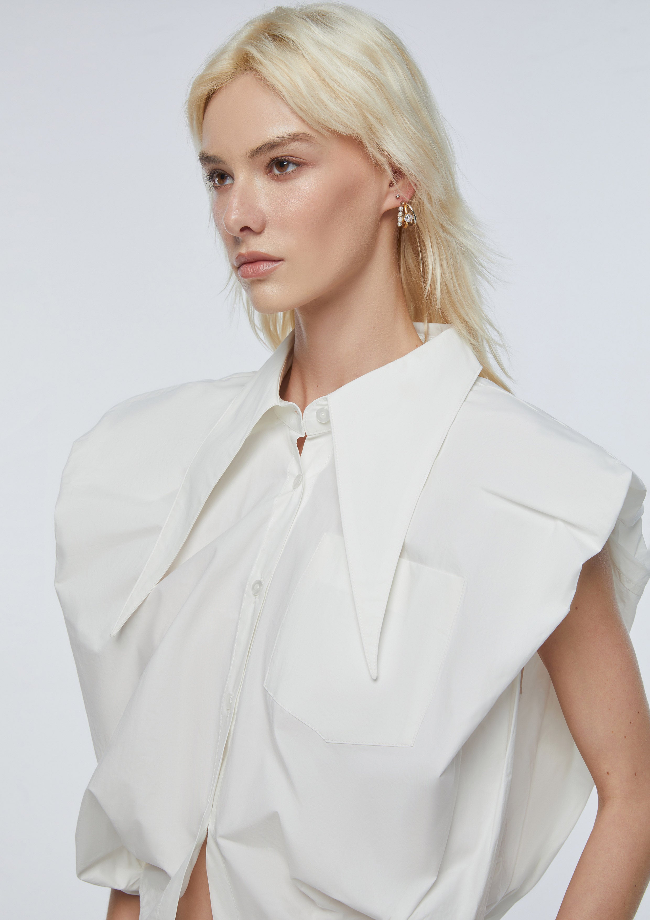 Pointed Collar Sleeveless Blouse