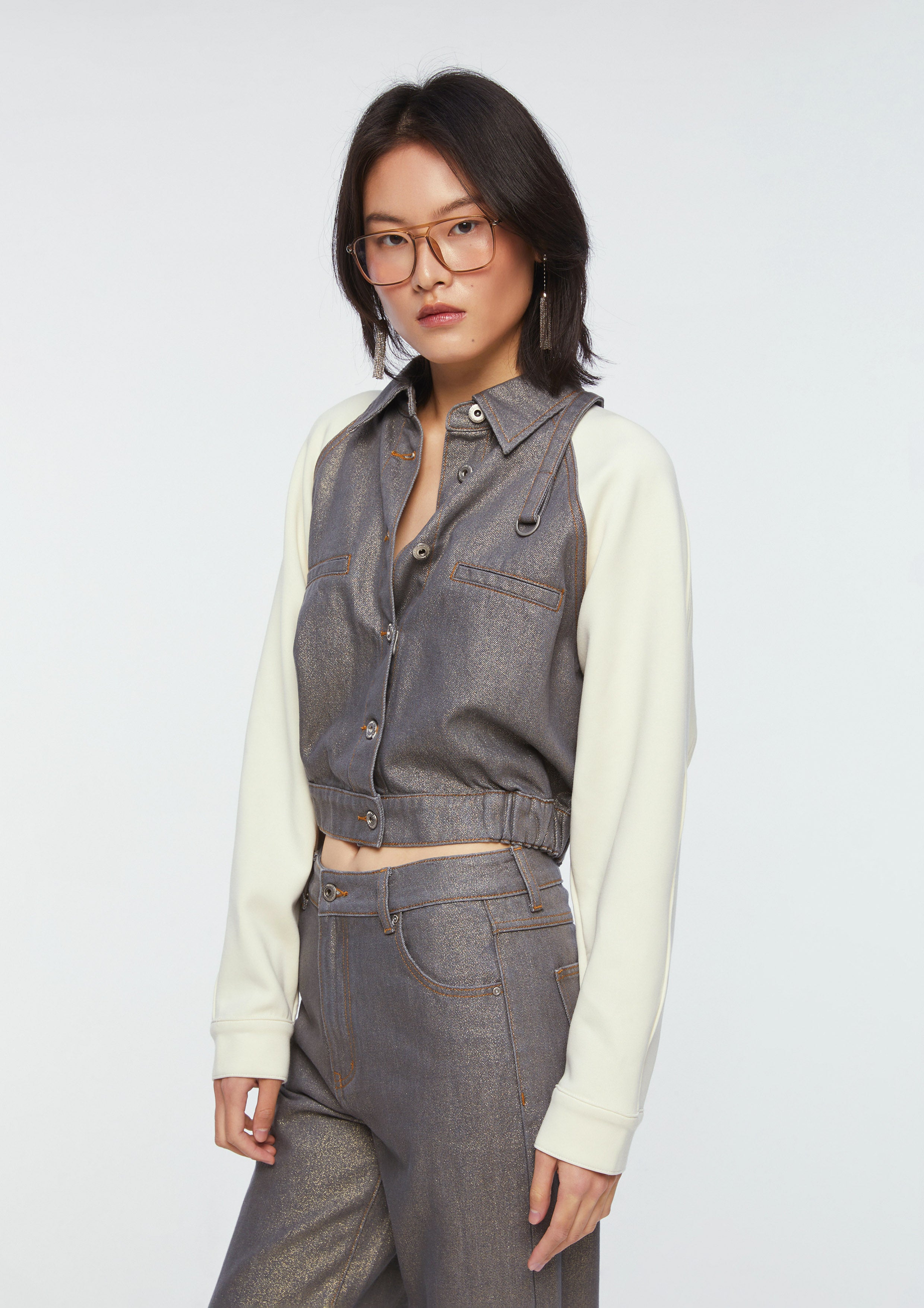 Contrast Stitching Long Sleeve Jacket