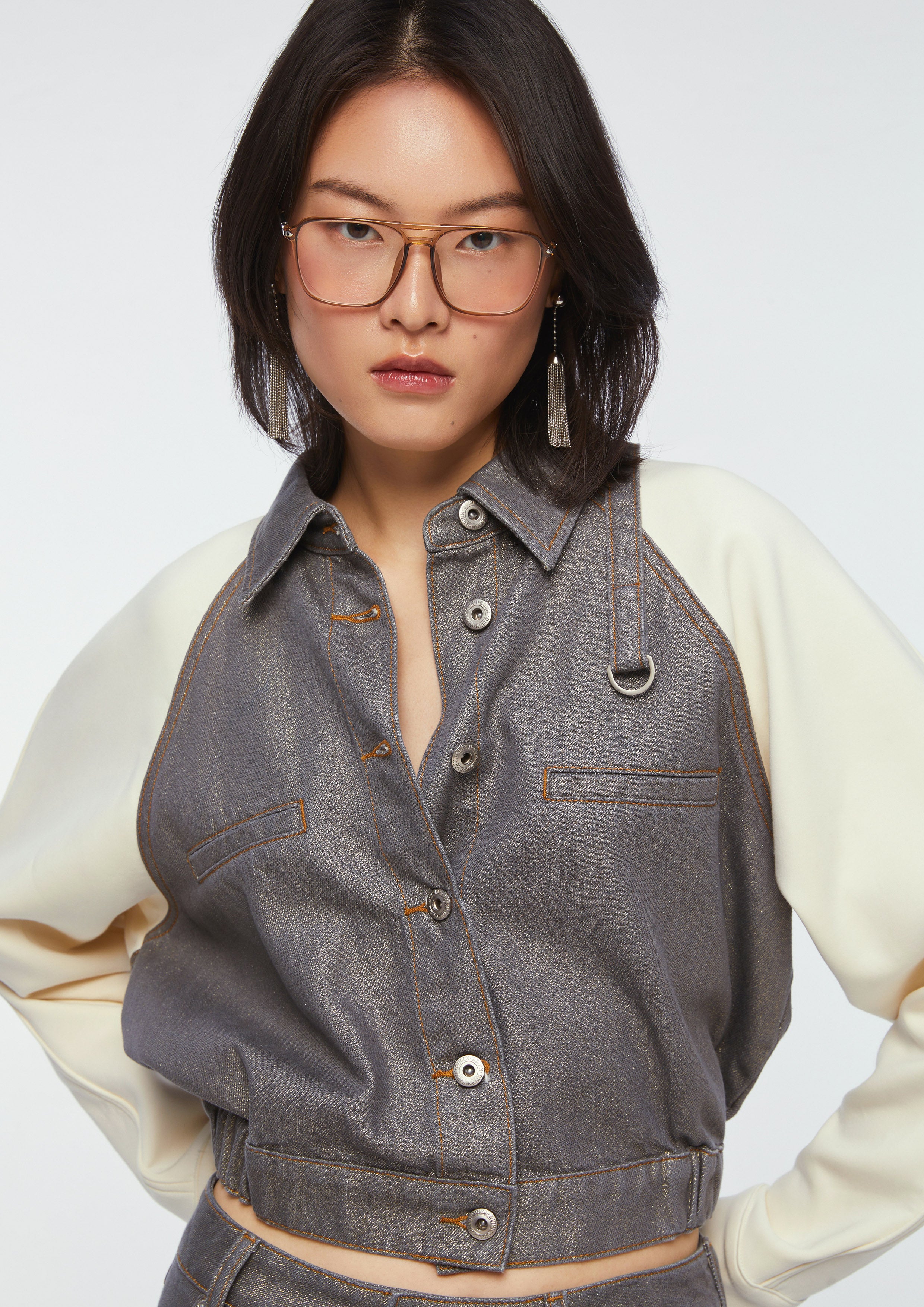 Contrast Stitching Long Sleeve Jacket