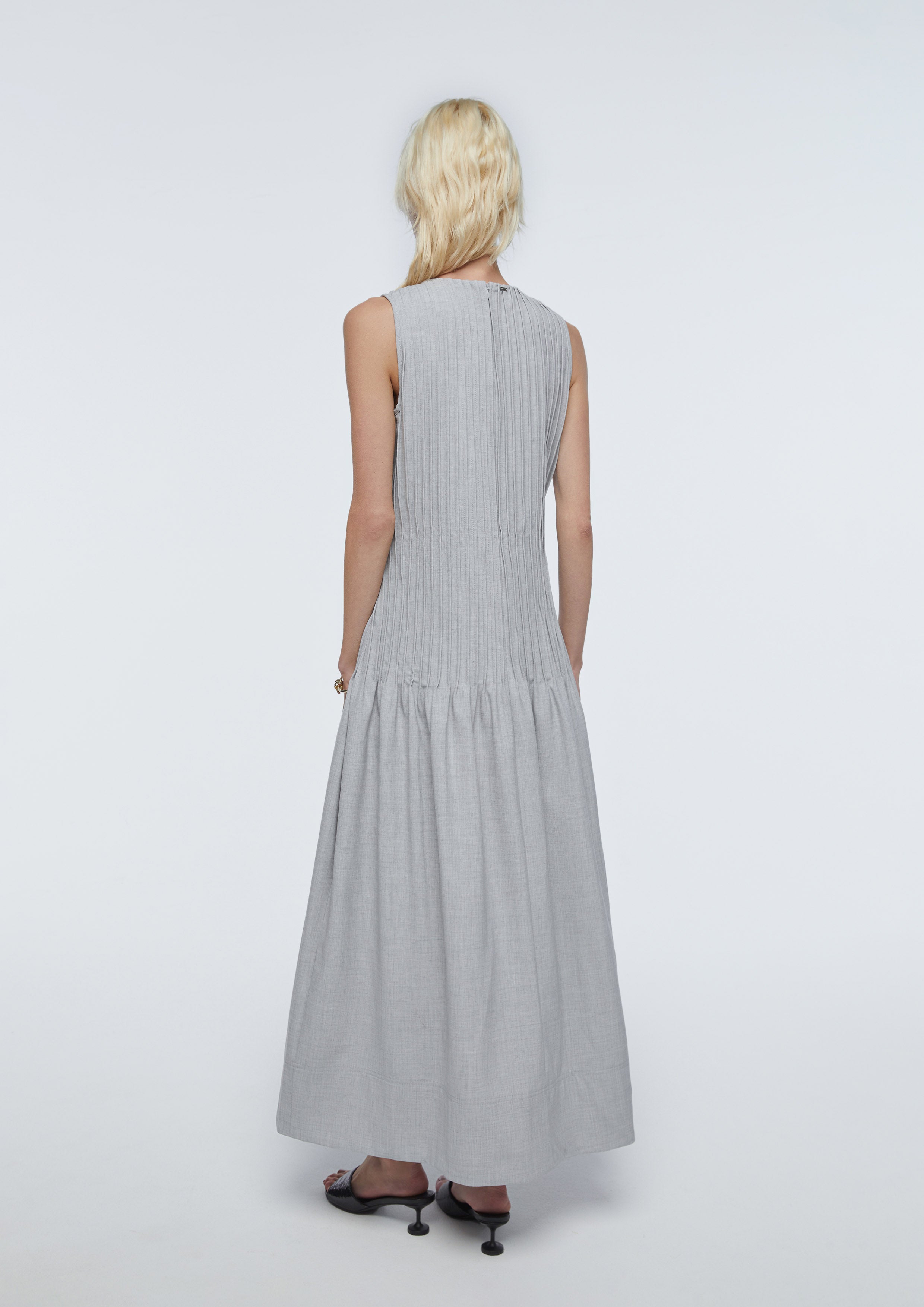 Vertical Pleated Sleeveless Maxi Dress