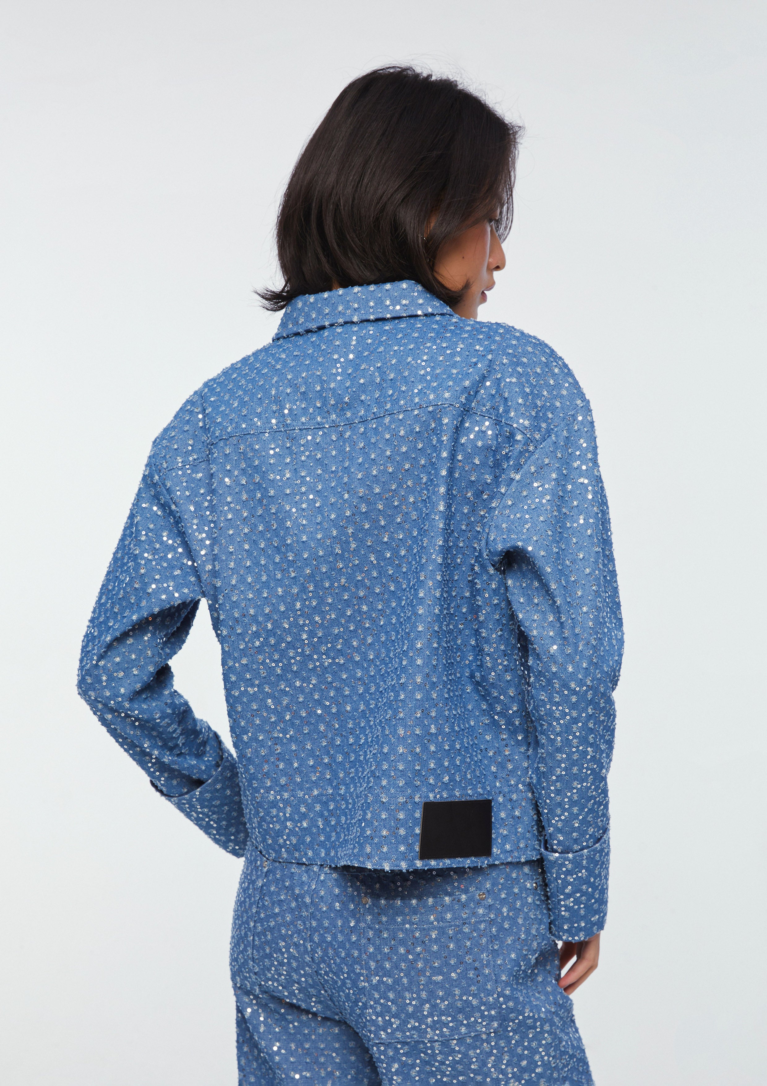 Sequin Denim Long Sleeve Jacket