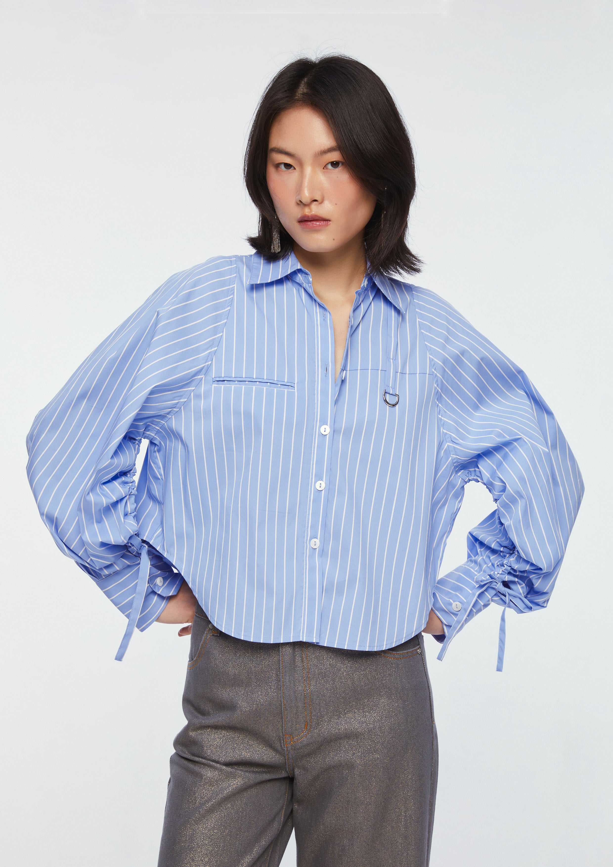 Striped Shirt with Flared Cuffs and Patch Detail