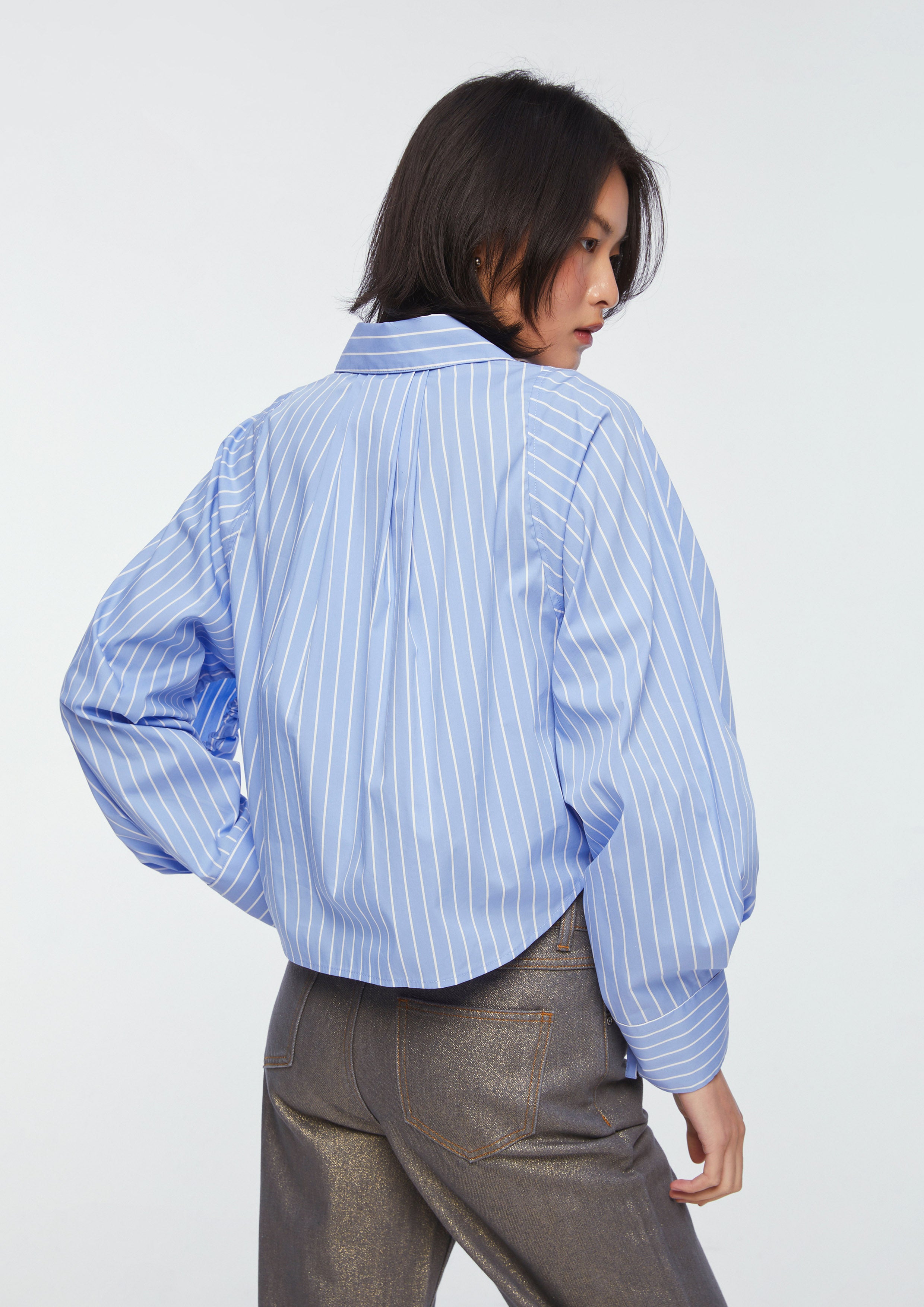Striped Shirt with Flared Cuffs and Patch Detail