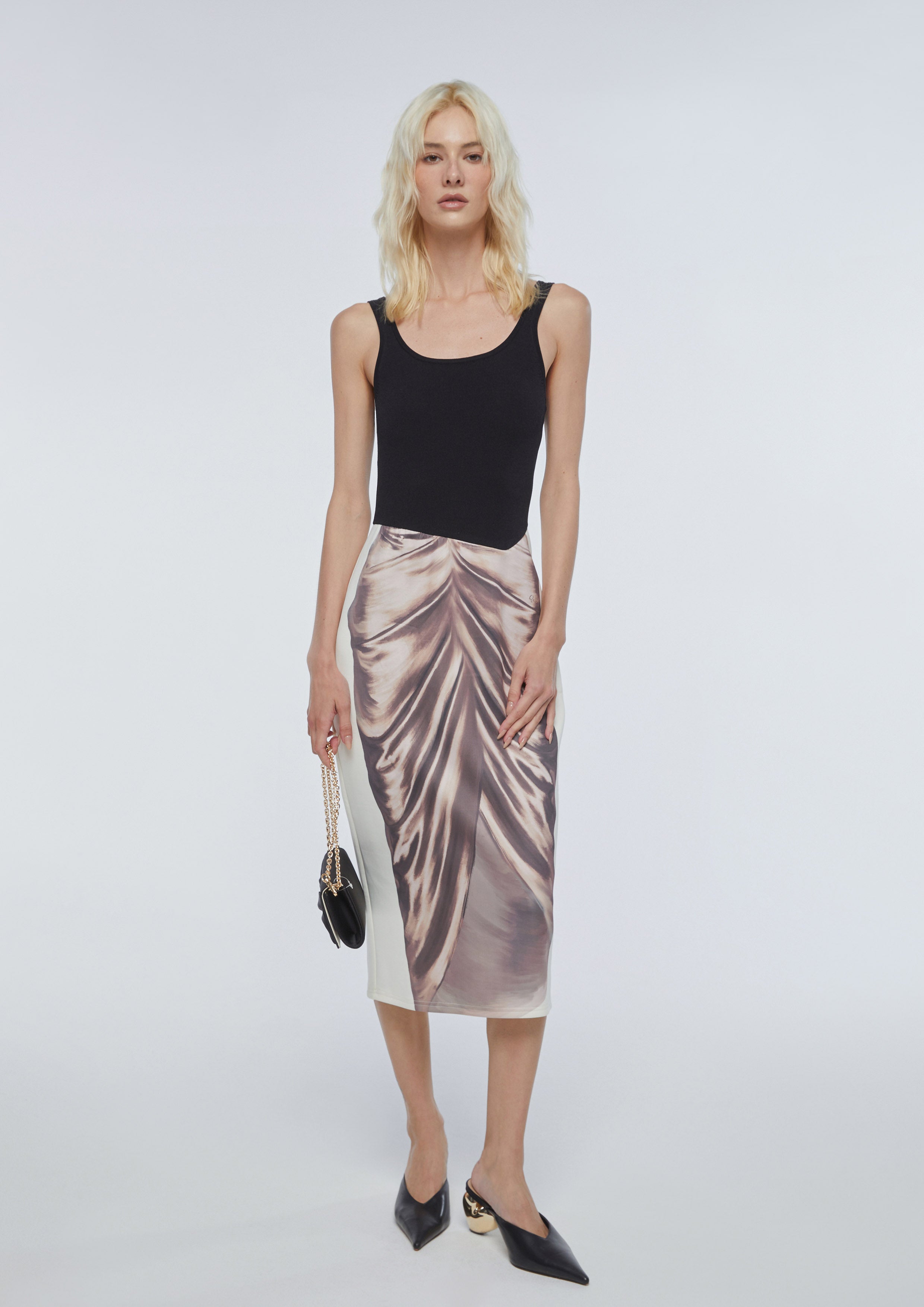 Ripped Dress With Satin Print Skirt Dress