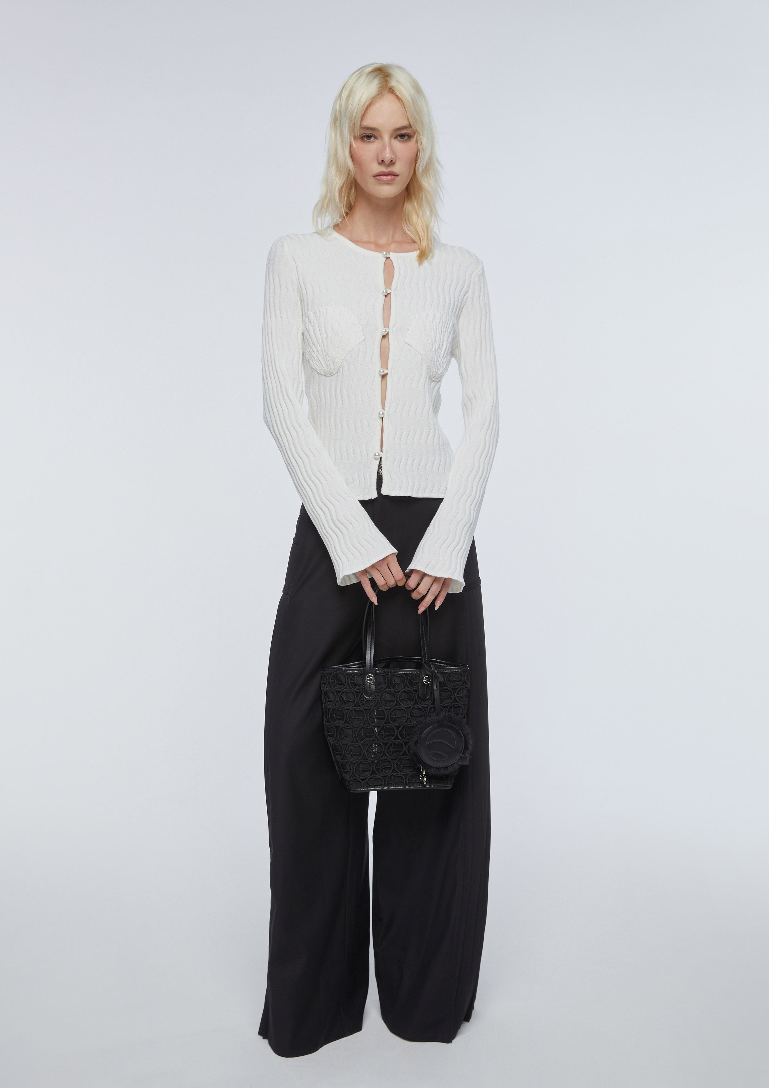 Scallop Embossed Long Sleeve Cardigan
