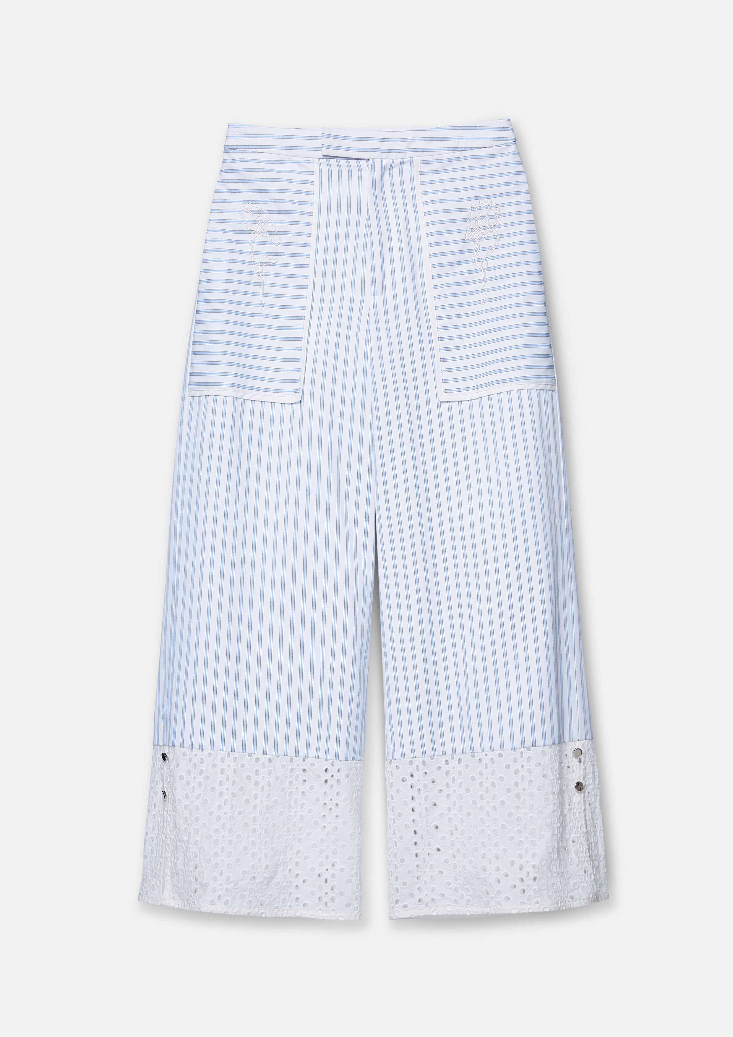 Broderie Anglaise Striped Cropped Wide-Leg Pants