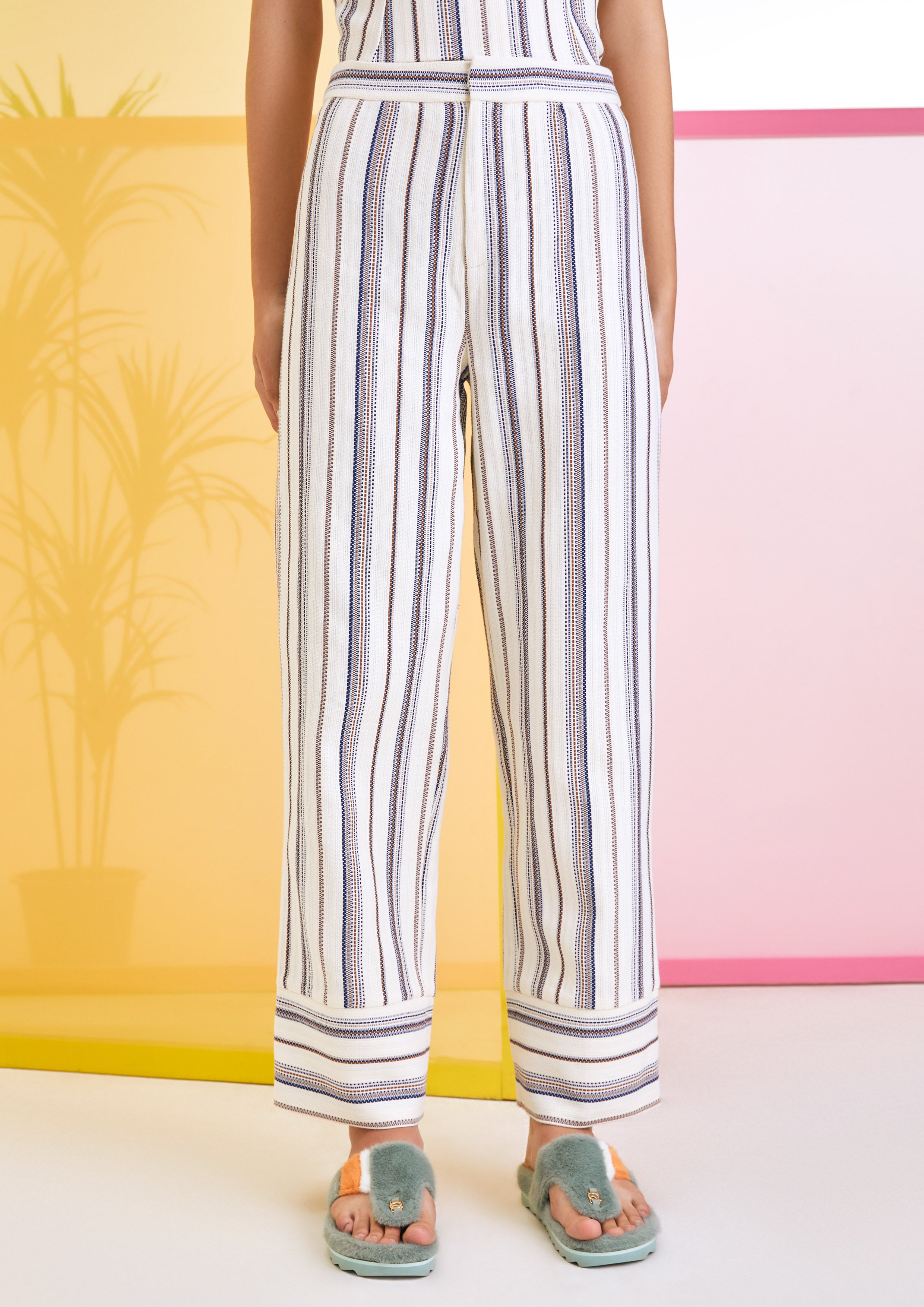 Folded Striped Cropped Pants