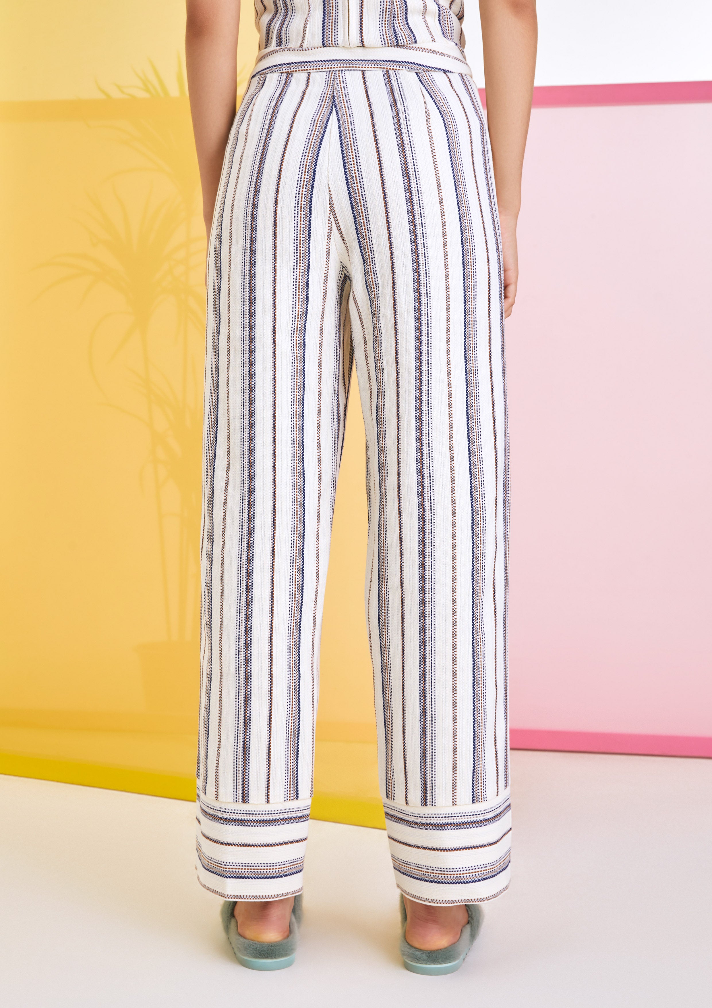 Folded Striped Cropped Pants