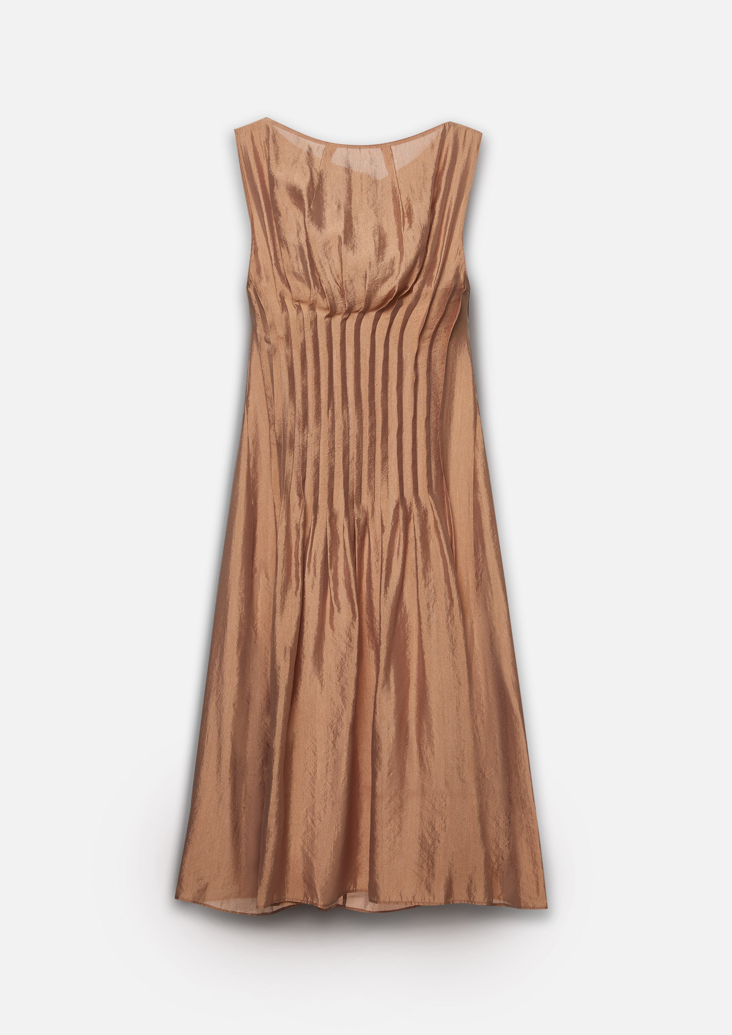 Shiny Pleated Sleeveless Midi Dress