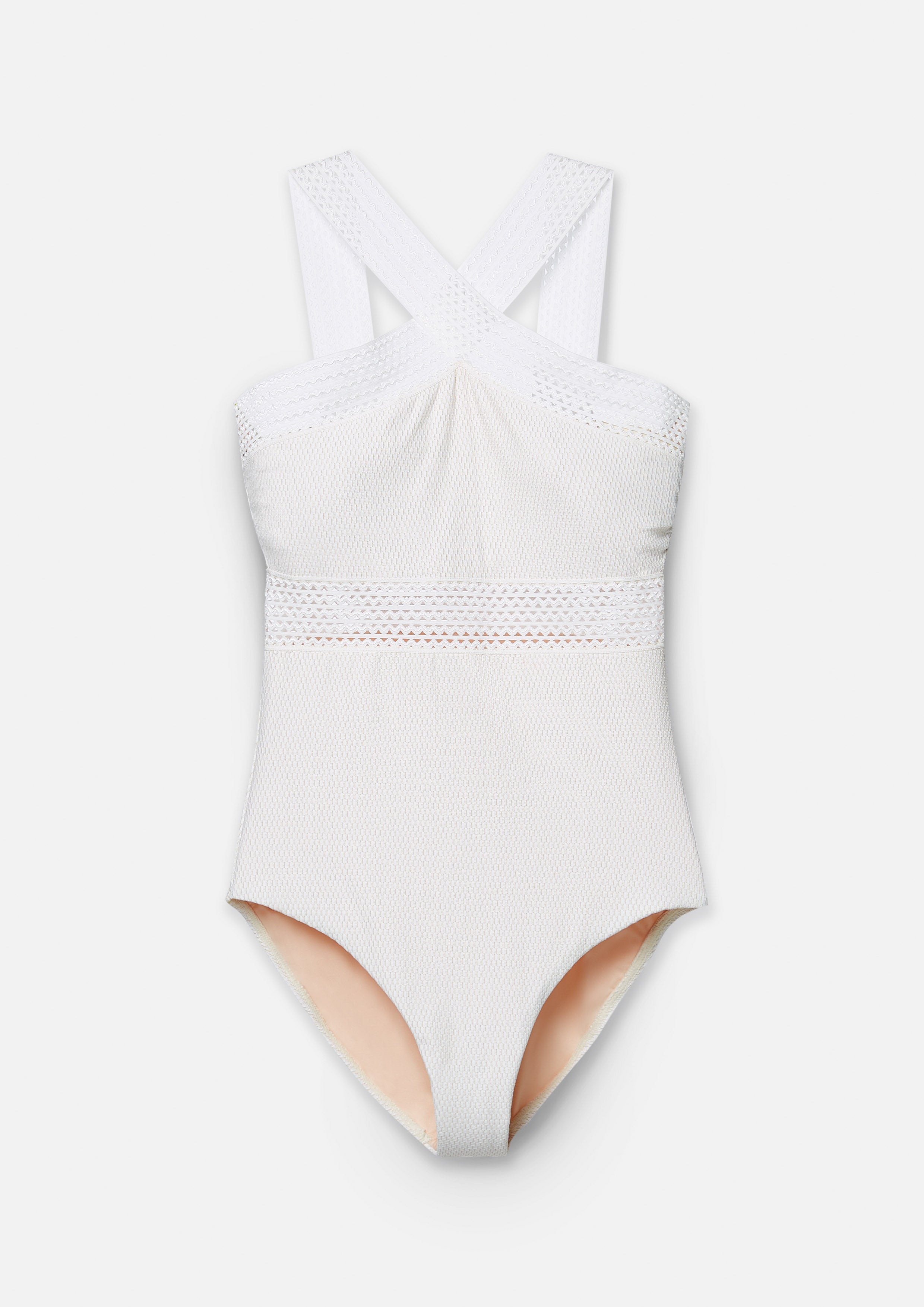 Mesh Criss Cross Halter One Piece Swimsuit