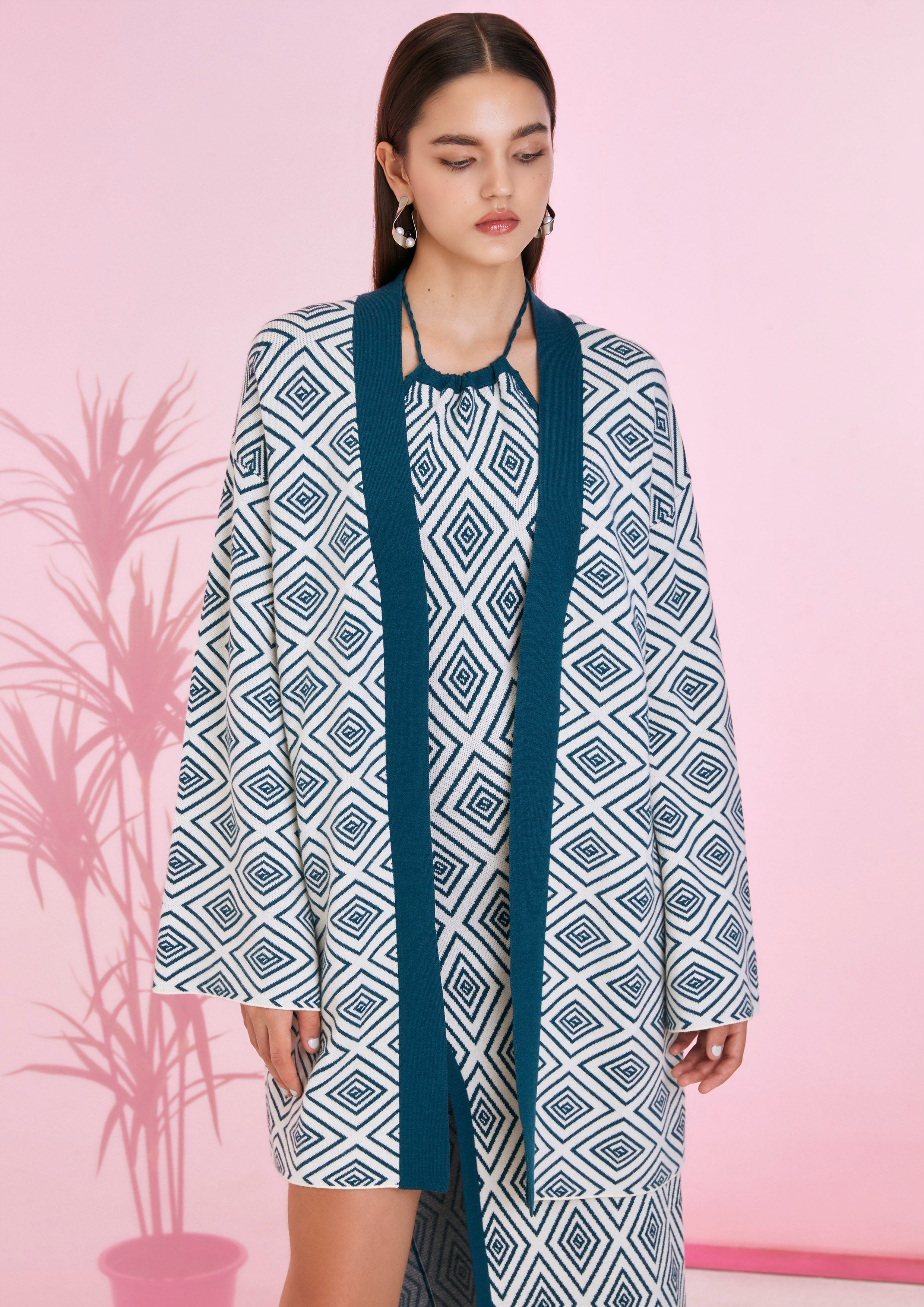 Tropical Luxe Tiles Knitted Open Cardigan