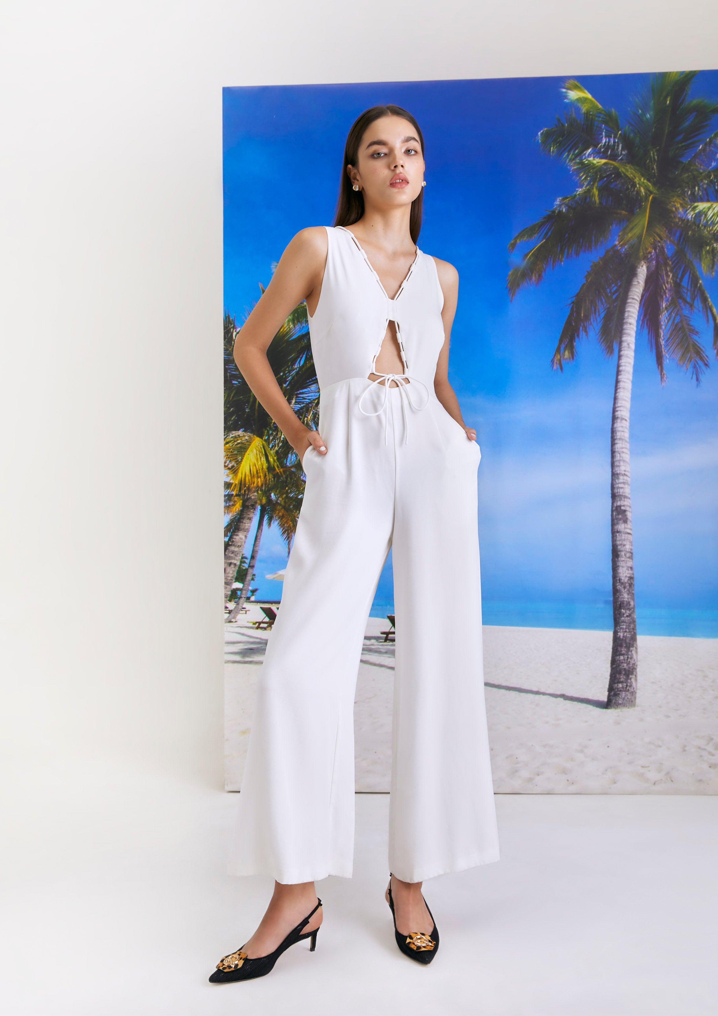 Nautica Drawstring Cutout Sleeveless Jumpsuit