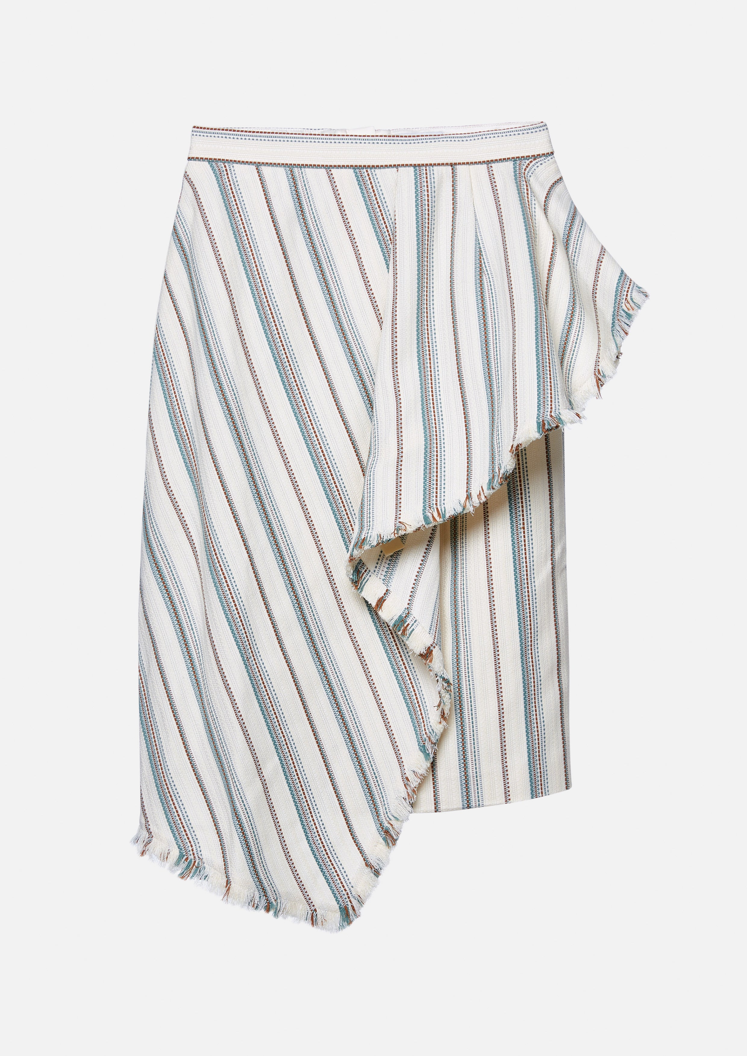 Folded Frayed Striped Midi Skirt