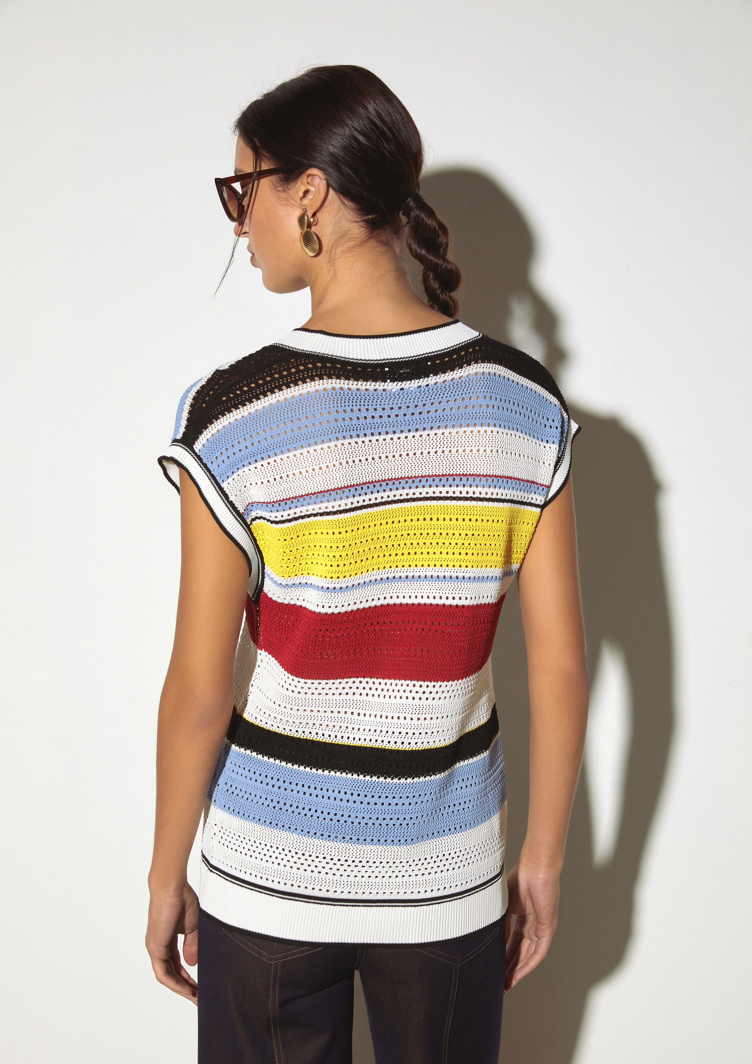 Multicolour Stripe Knit V-Neck Top