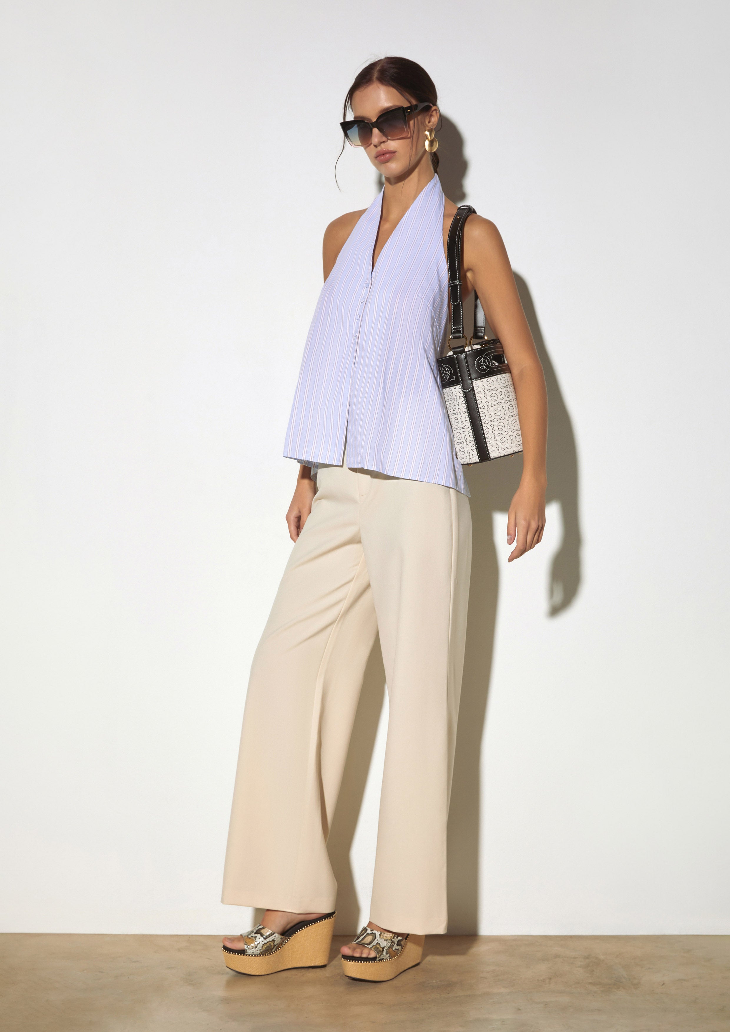 Striped Halter Top with Open Back Tie