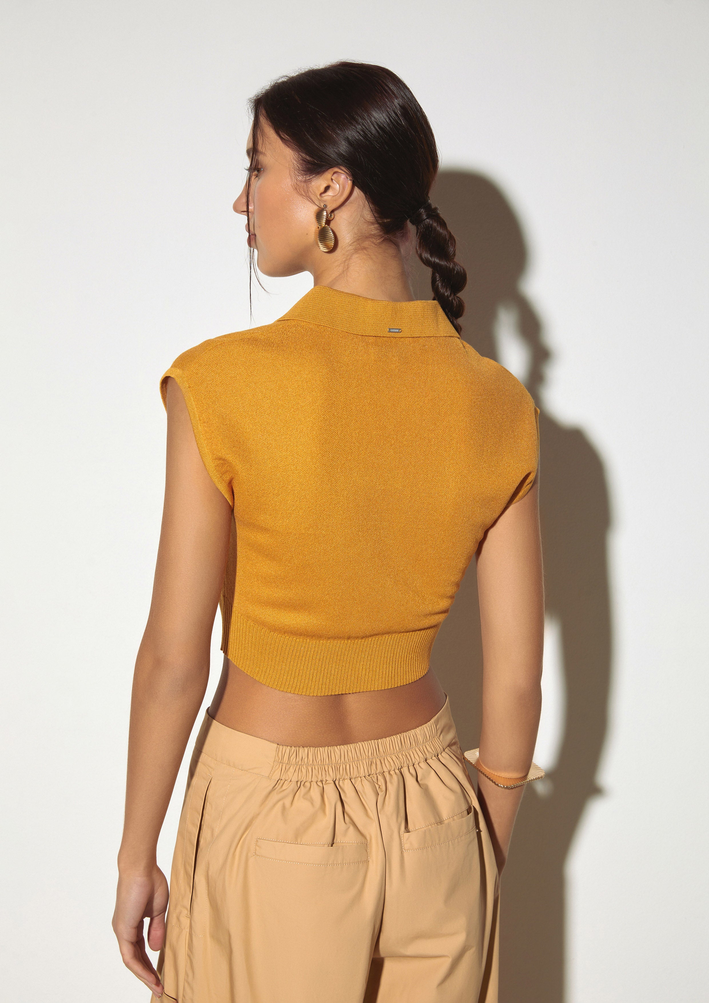 Cropped Knit Polo Top