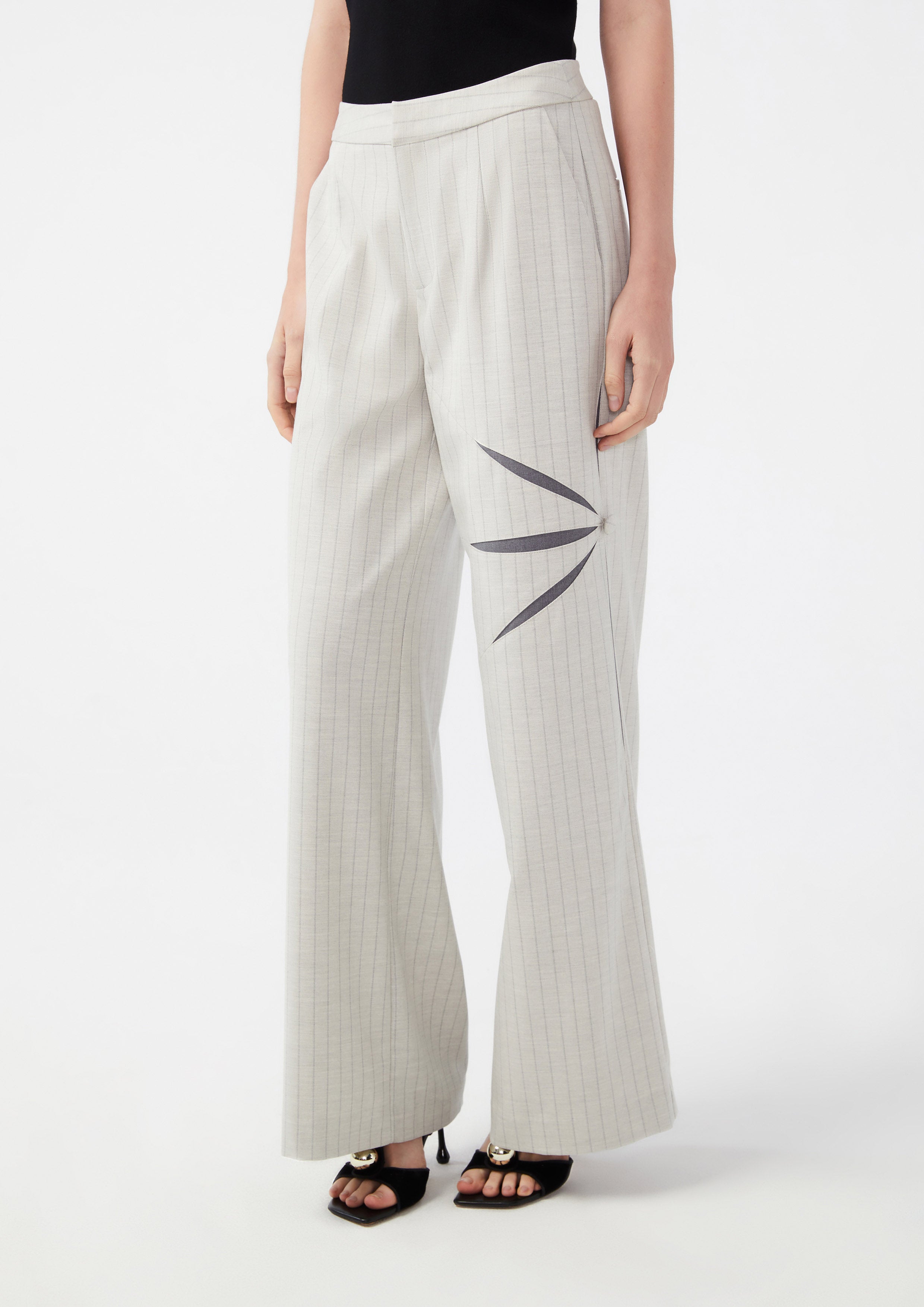 Stripe Pants With Floral Motif
